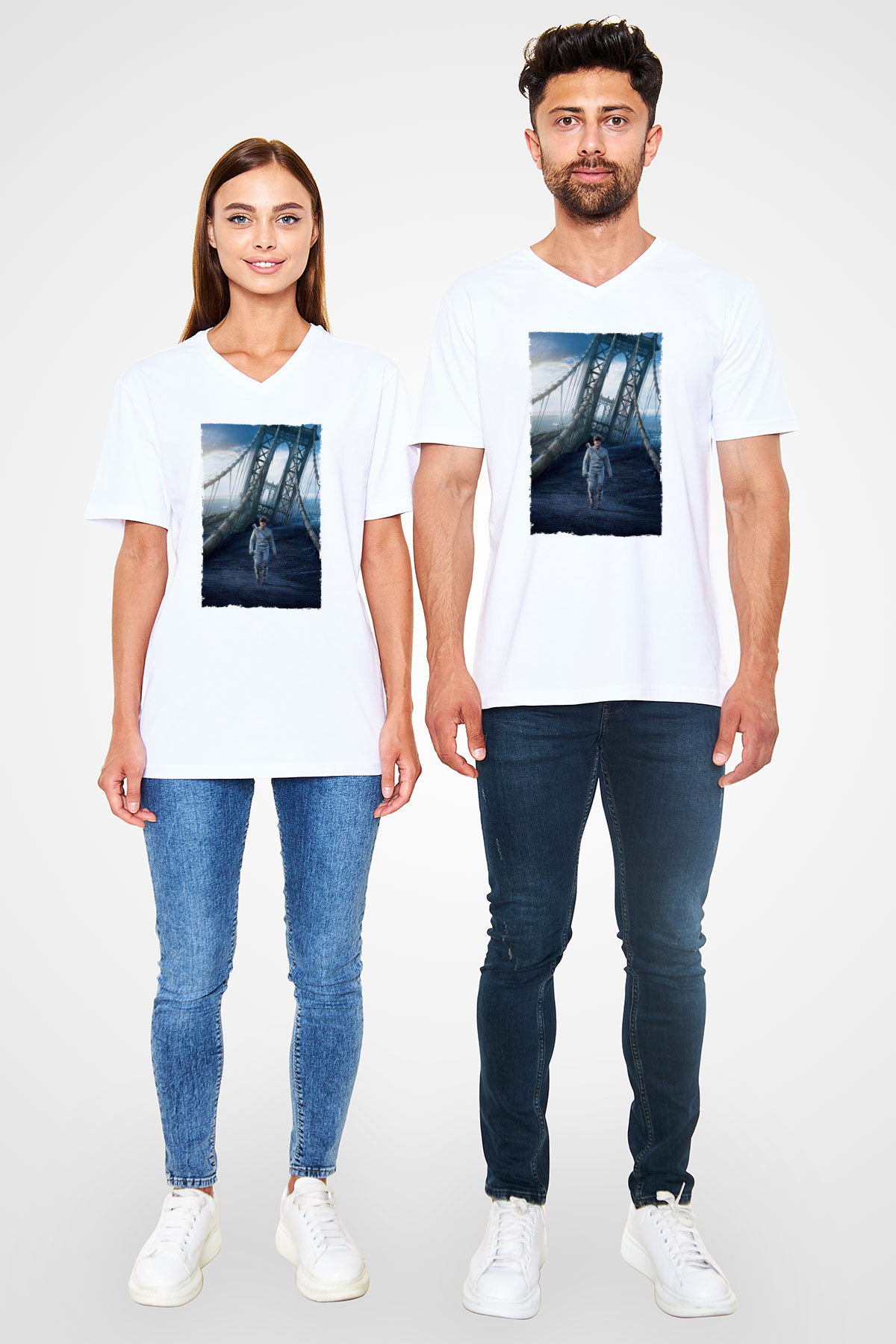 Unisex Oblivion Baskılı Beyaz V Yaka Tişört