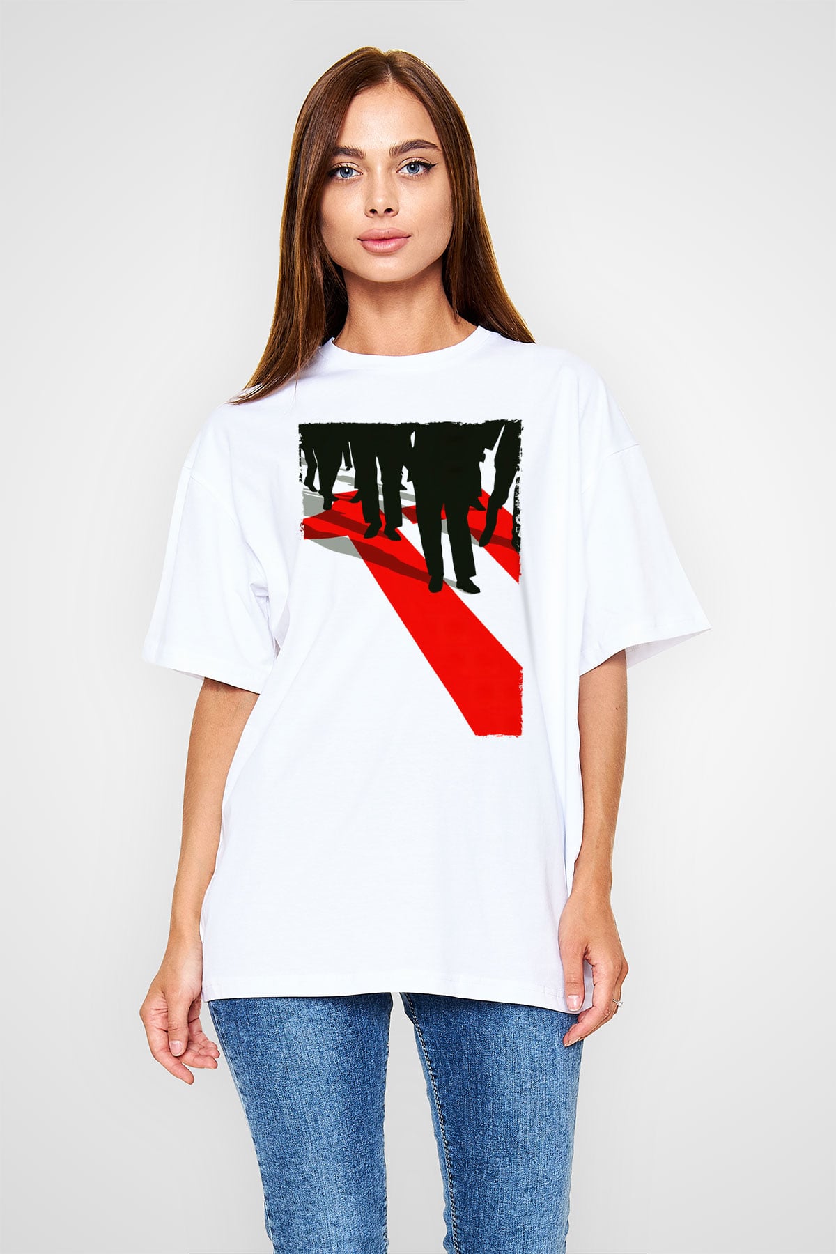 Unisex Ocean's Eleven Baskılı Beyaz Oversize Tişört