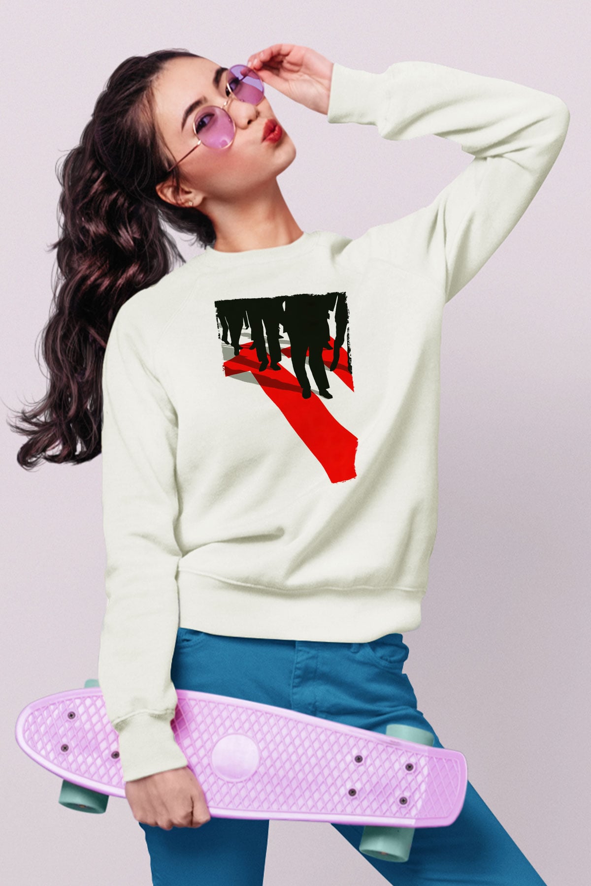 Unisex Ocean's Eleven Baskılı Beyaz Sweatshirt