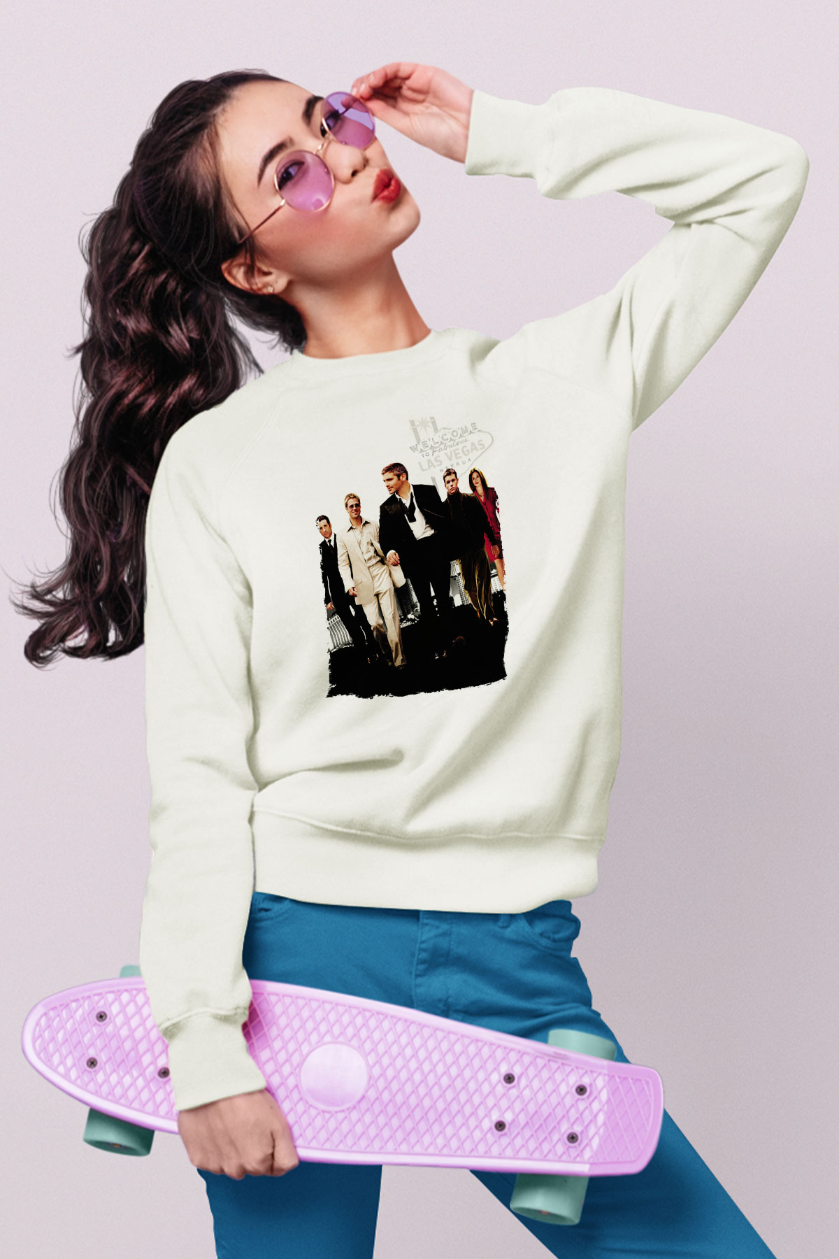 Unisex Ocean's Eleven Baskılı Beyaz Sweatshirt