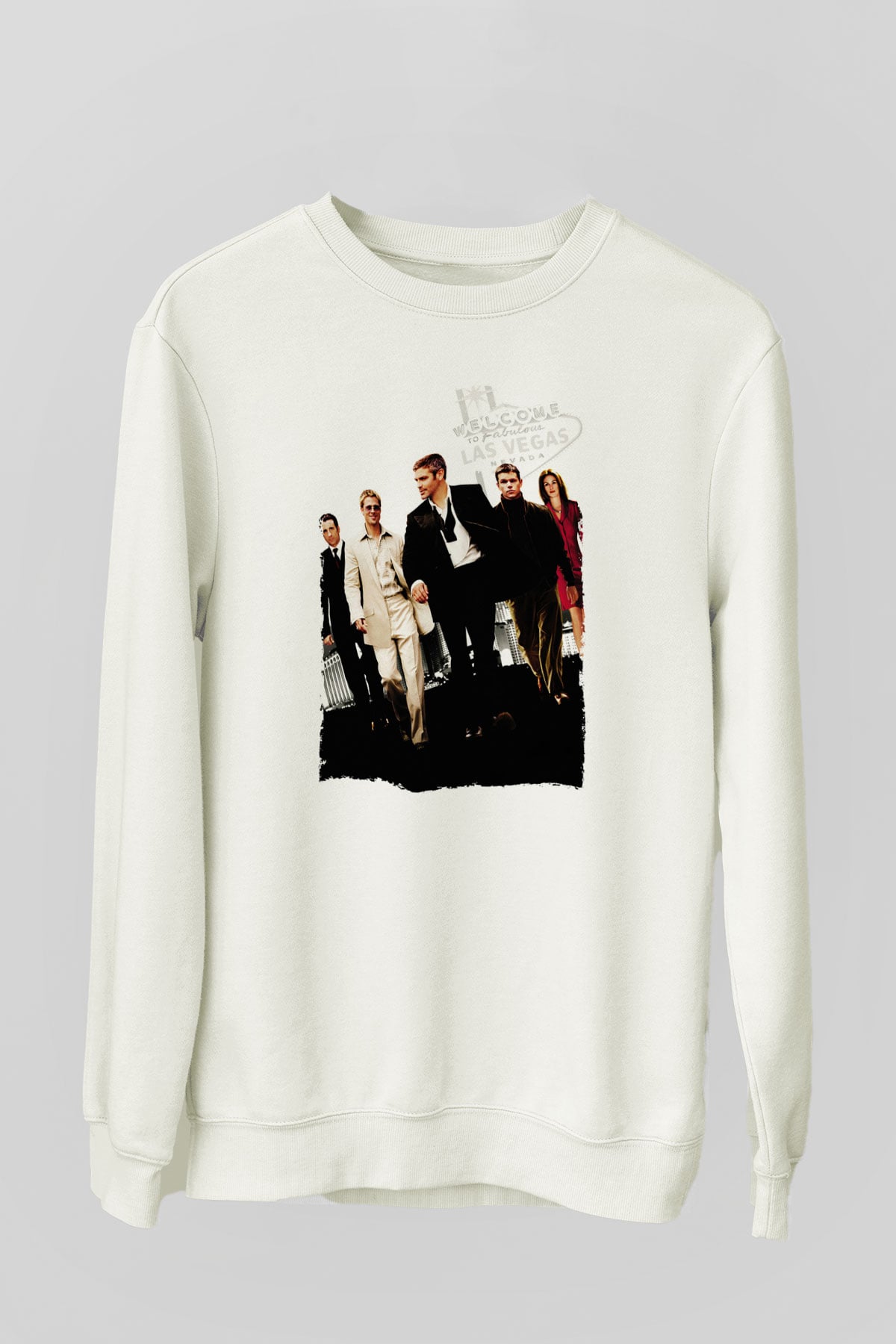 Unisex Ocean's Eleven Baskılı Beyaz Sweatshirt