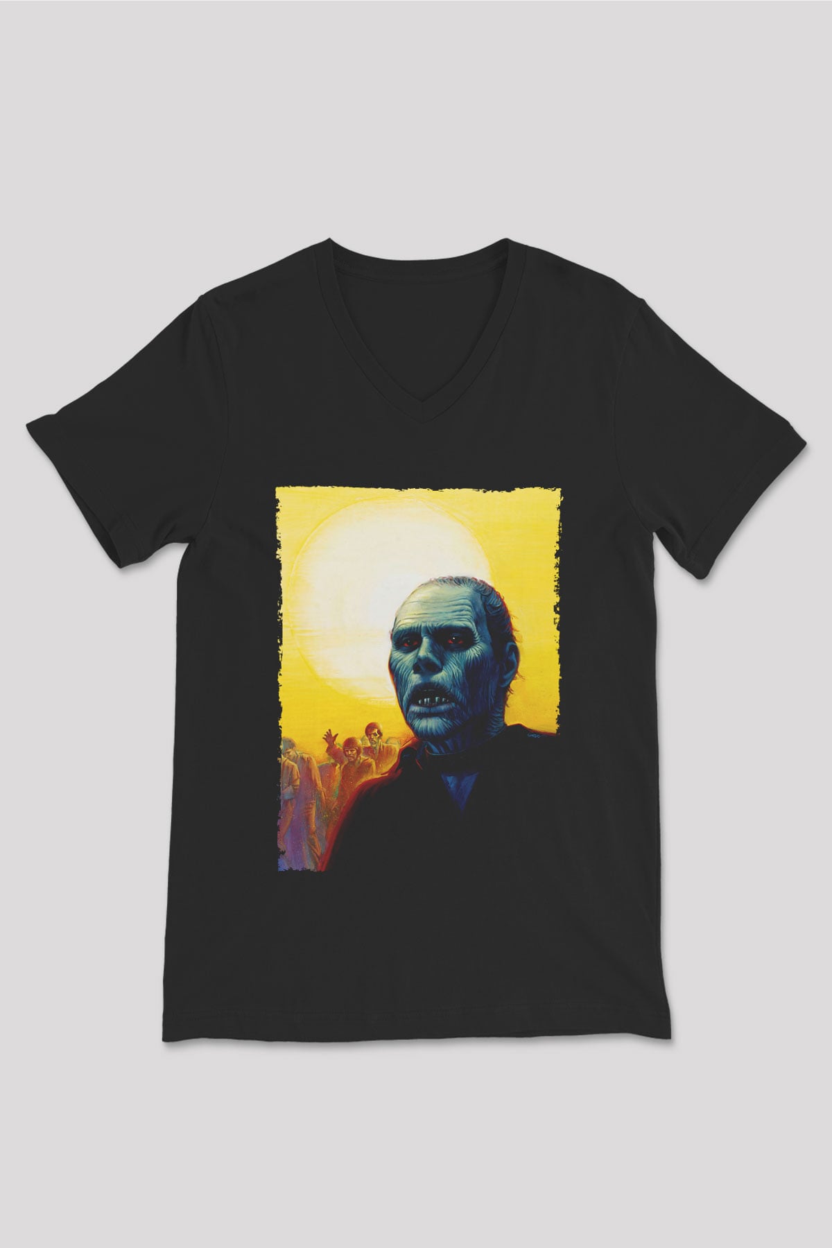 Unisex Ölüler Günü (Day of the Dead) Baskılı Siyah V Yaka Tshirt