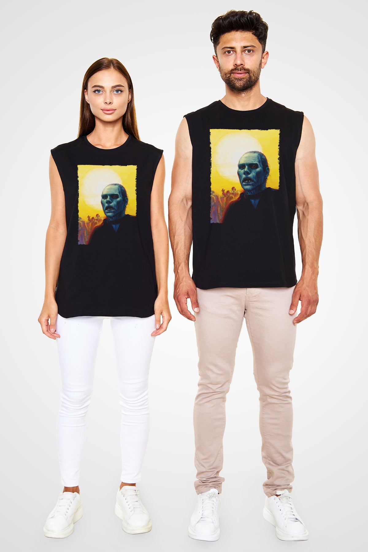 Unisex Ölüler Günü (Day of the Dead) Baskılı Siyah Kolsuz Tshirt