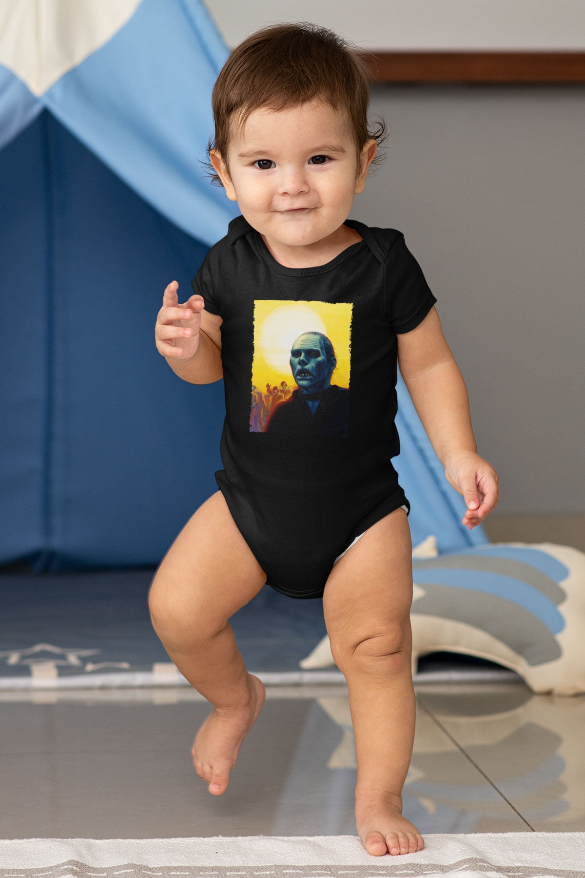 Unisex Ölüler Günü (Day of the Dead) Baskılı Siyah Bebek Body - Zıbın