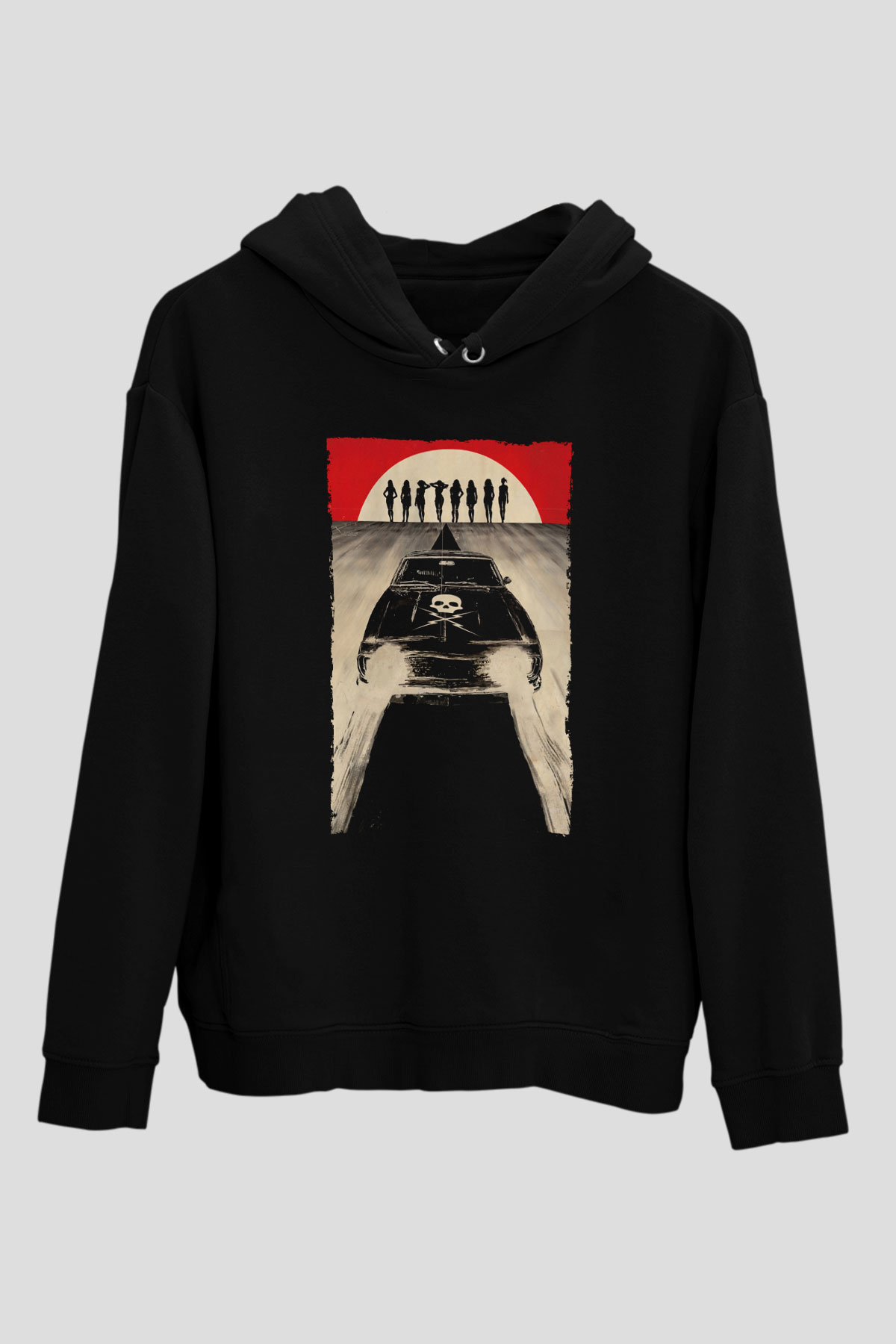 Unisex Ölüm Geçirmez (Death Proof) Baskılı Siyah Kapüşonlu Sweatshirt