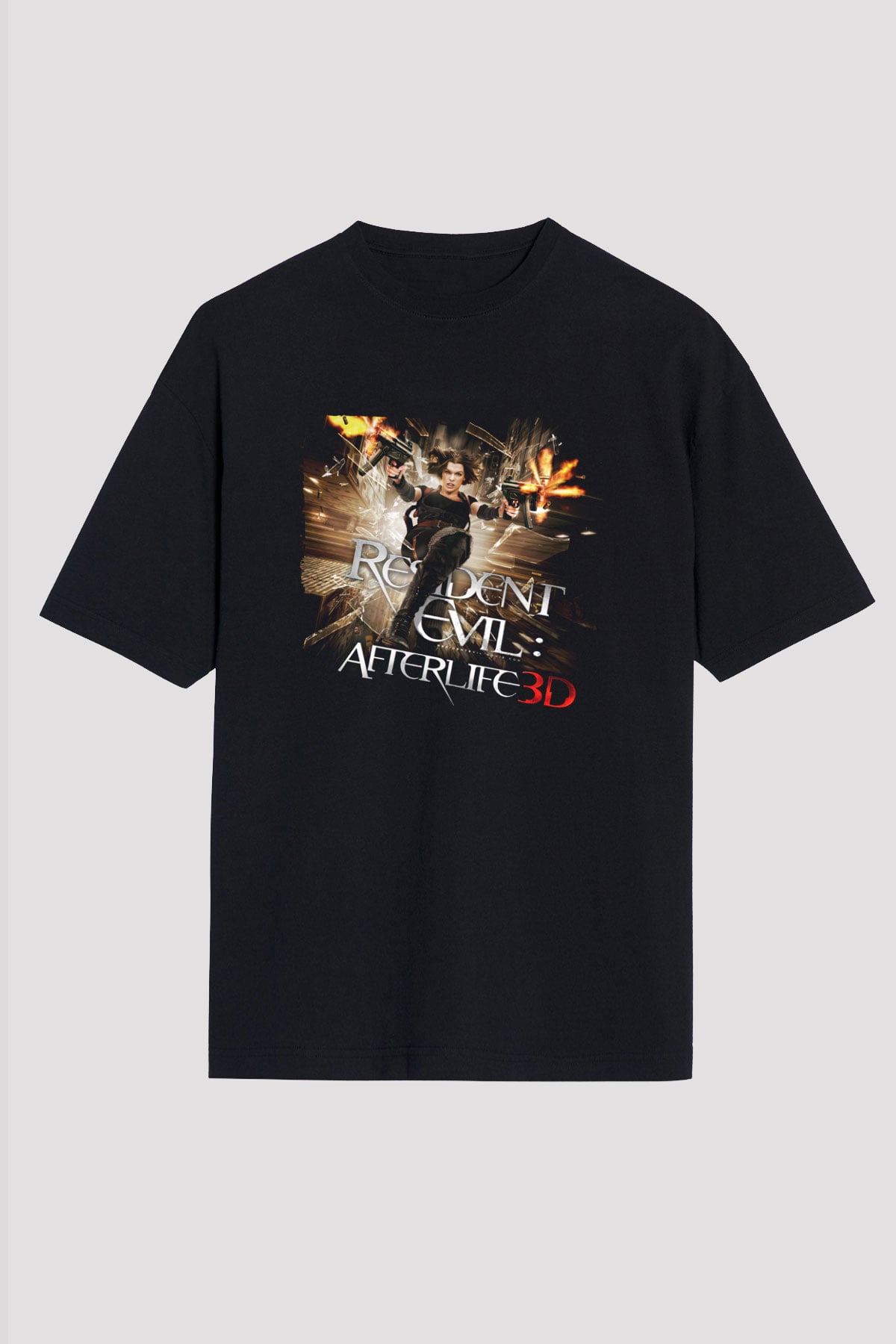 Unisex Ölümcül Deney Ölümden Sonra (Resident Evil Afterlife) Baskılı Siyah Oversize T-shirt