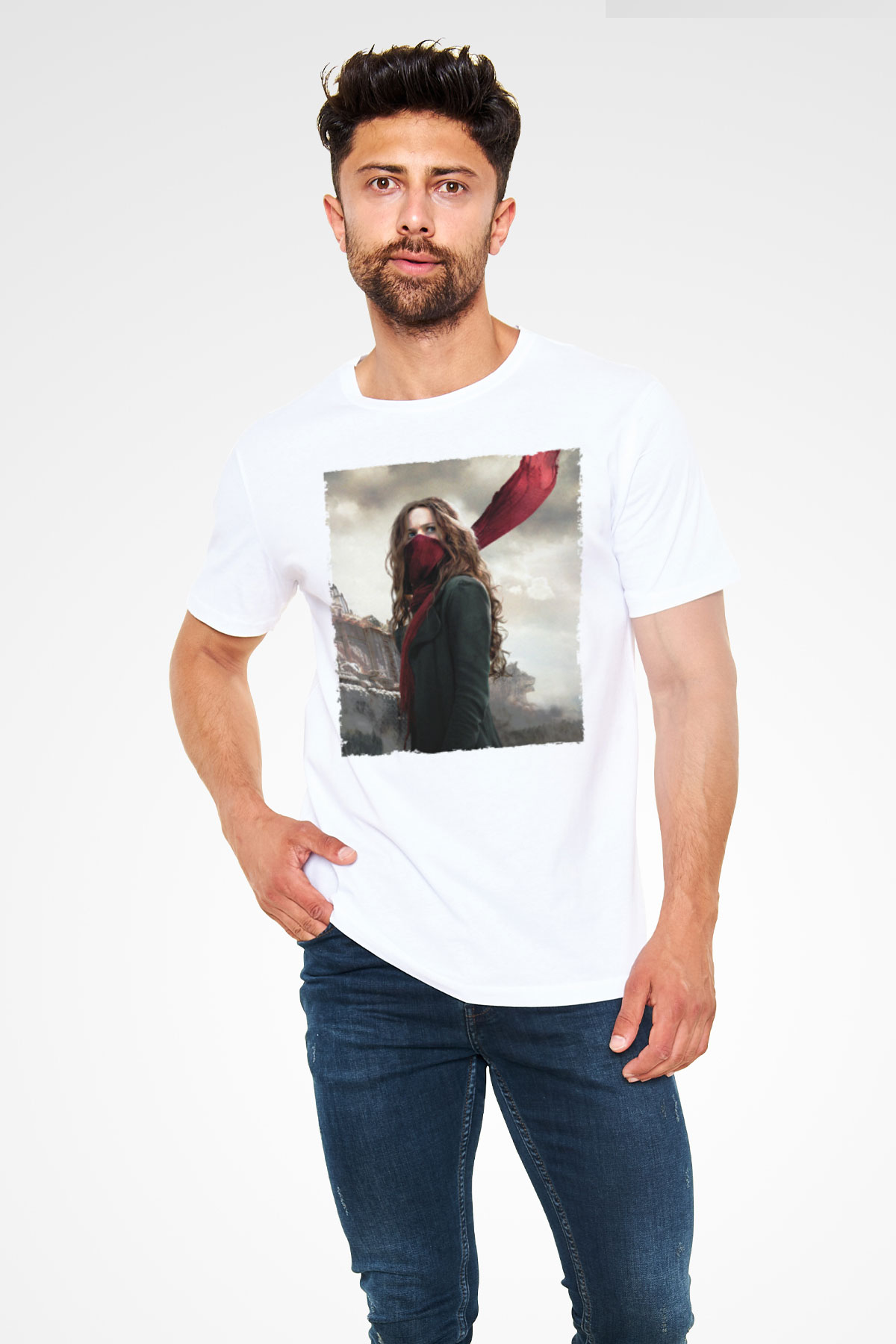 Unisex Ölümcül Makineler (Mortal Engines) Baskılı Beyaz Tişört