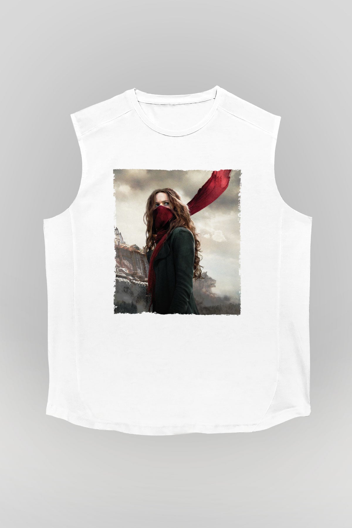 Unisex Ölümcül Makineler (Mortal Engines) Baskılı Beyaz Kolsuz Tişört