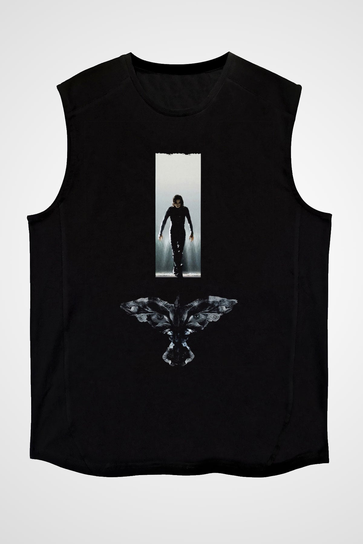 Unisex Ölümsüz Aşk (The Crow) Baskılı Siyah Kolsuz T-shirt