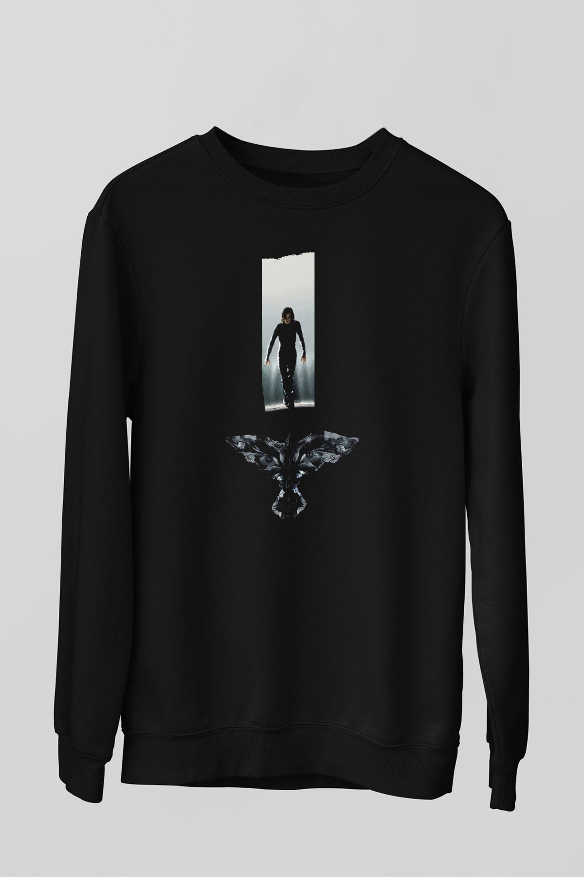 Unisex Ölümsüz Aşk (The Crow) Baskılı Siyah Sweatshirt