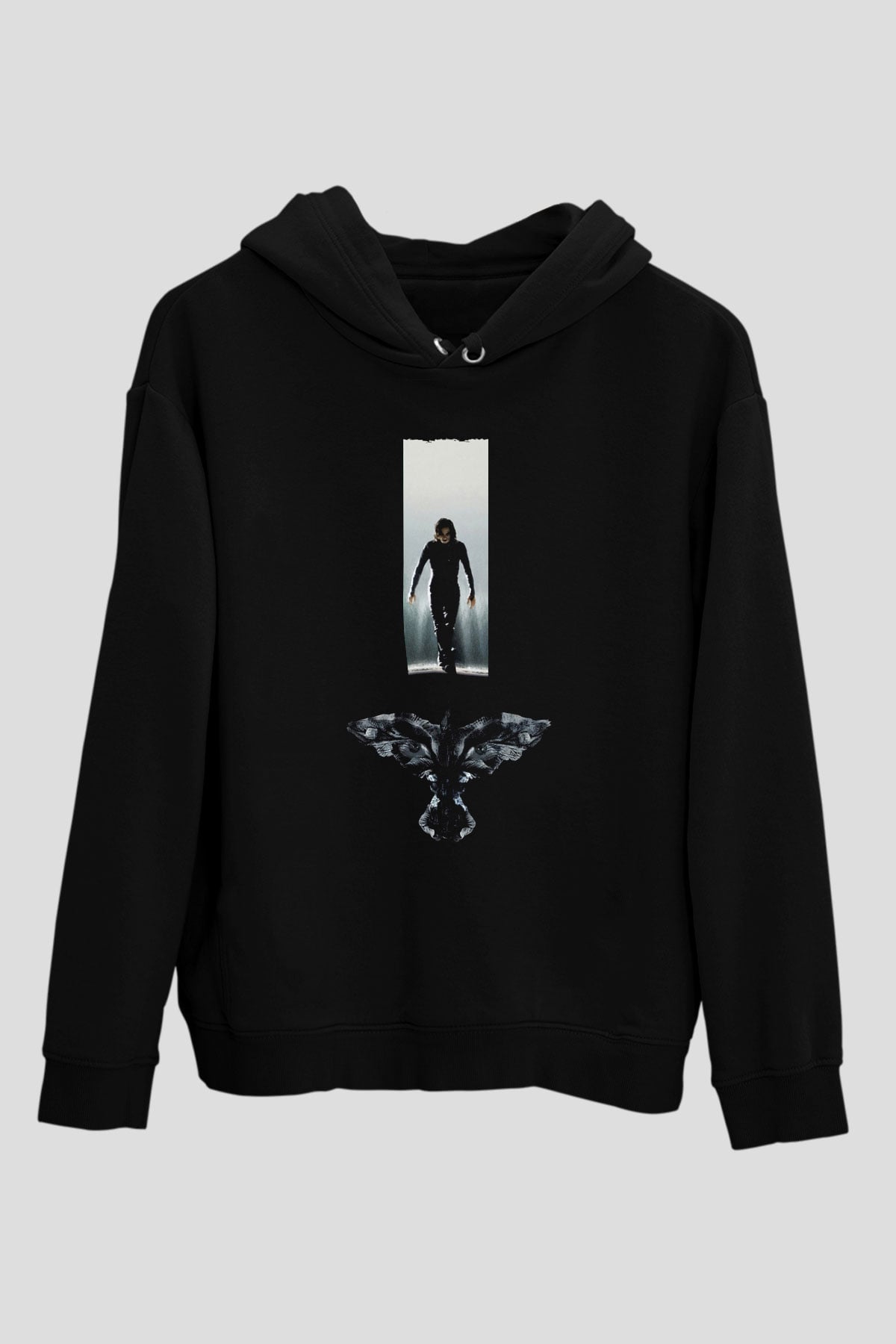 Unisex Ölümsüz Aşk (The Crow) Baskılı Siyah Kapüşonlu Sweatshirt