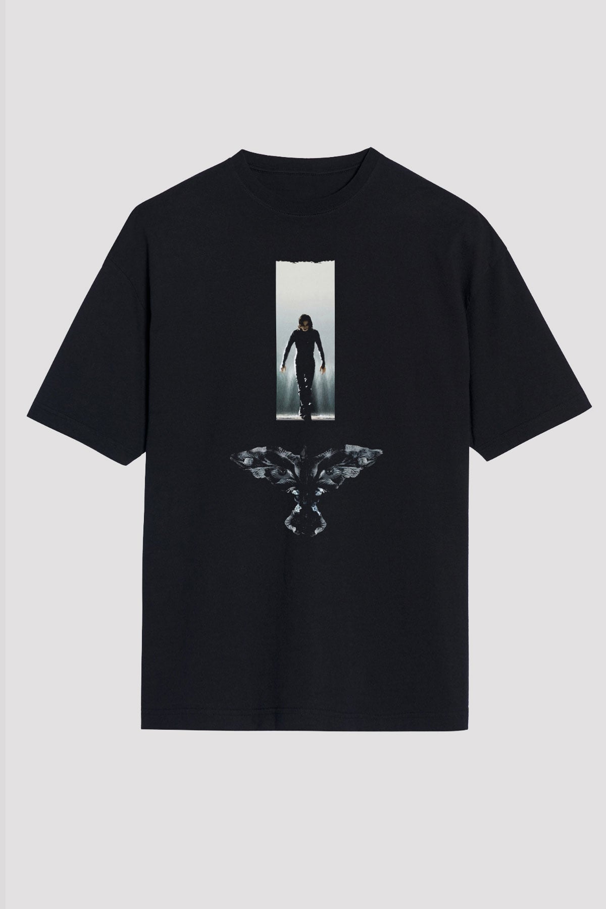 Unisex Ölümsüz Aşk (The Crow) Baskılı Siyah Oversize T-shirt