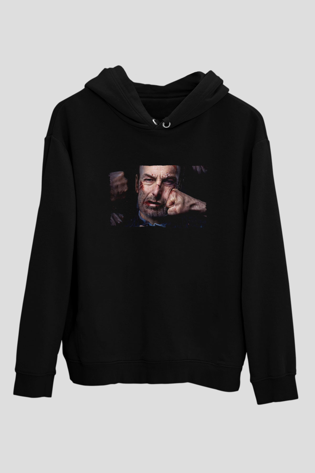 Unisex Önemsiz Biri (Nobody) Baskılı Siyah Kapüşonlu Sweatshirt