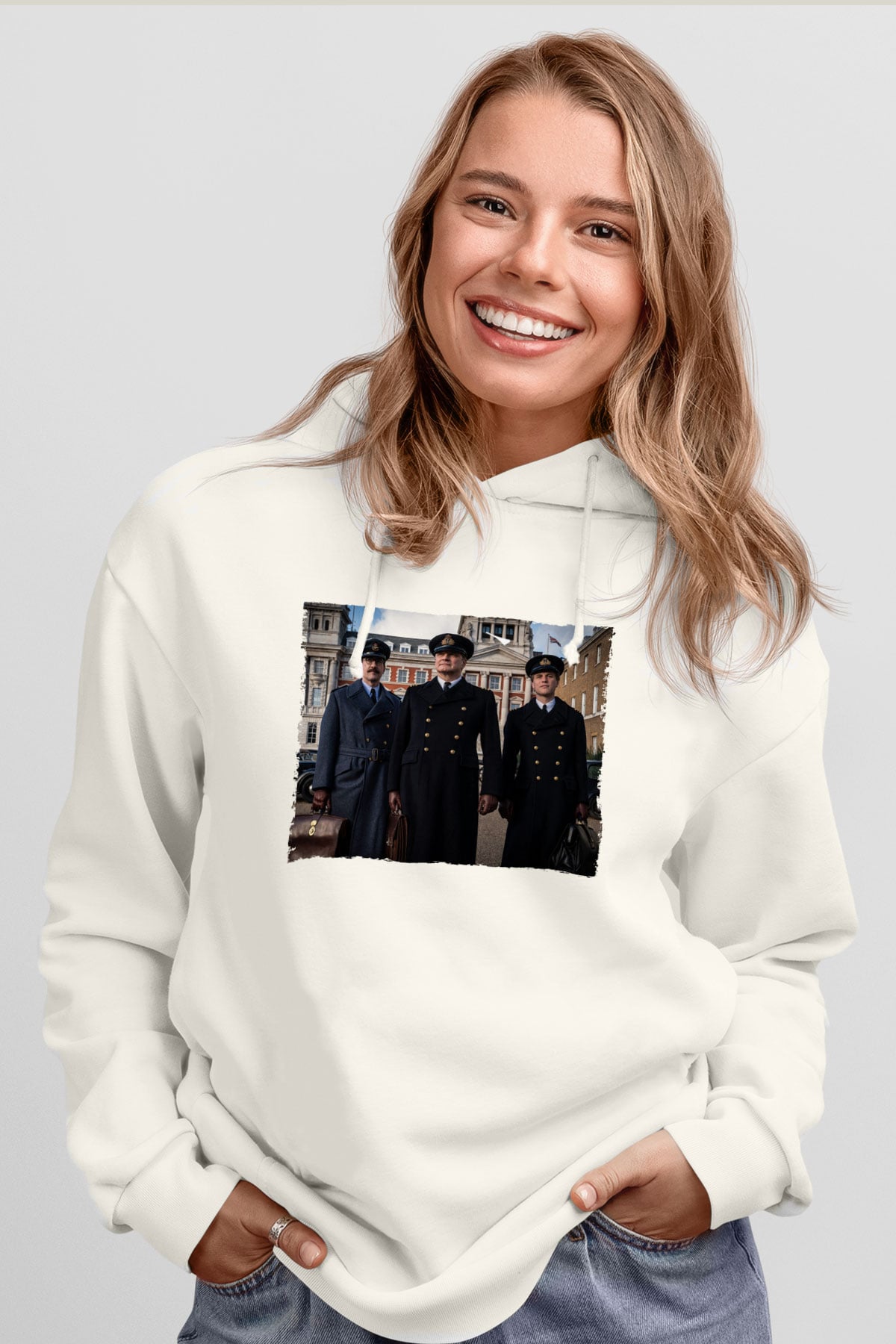 Unisex Operation Mincemeat Baskılı Beyaz Kapüşonlu Sweatshirt