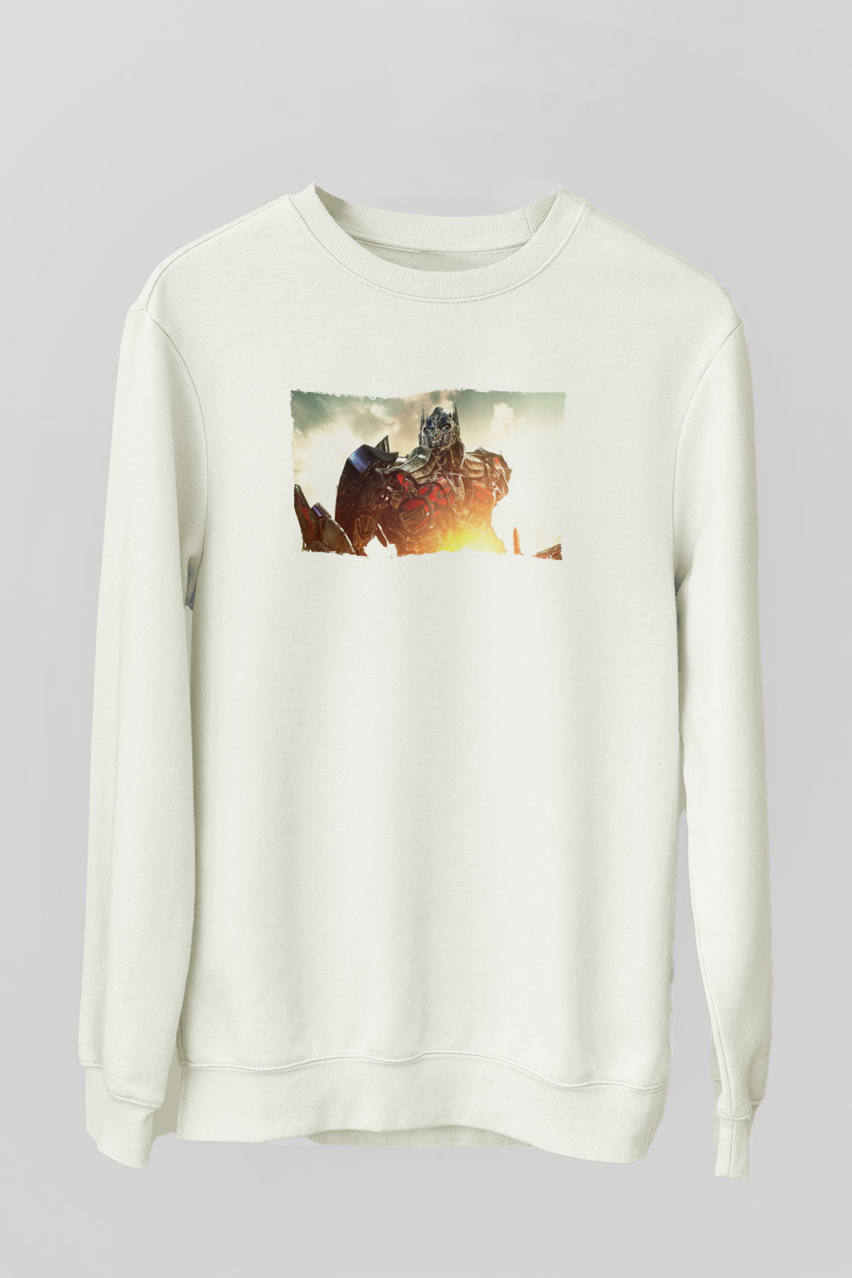 Unisex Optimus Prime Baskılı Beyaz Sweatshirt