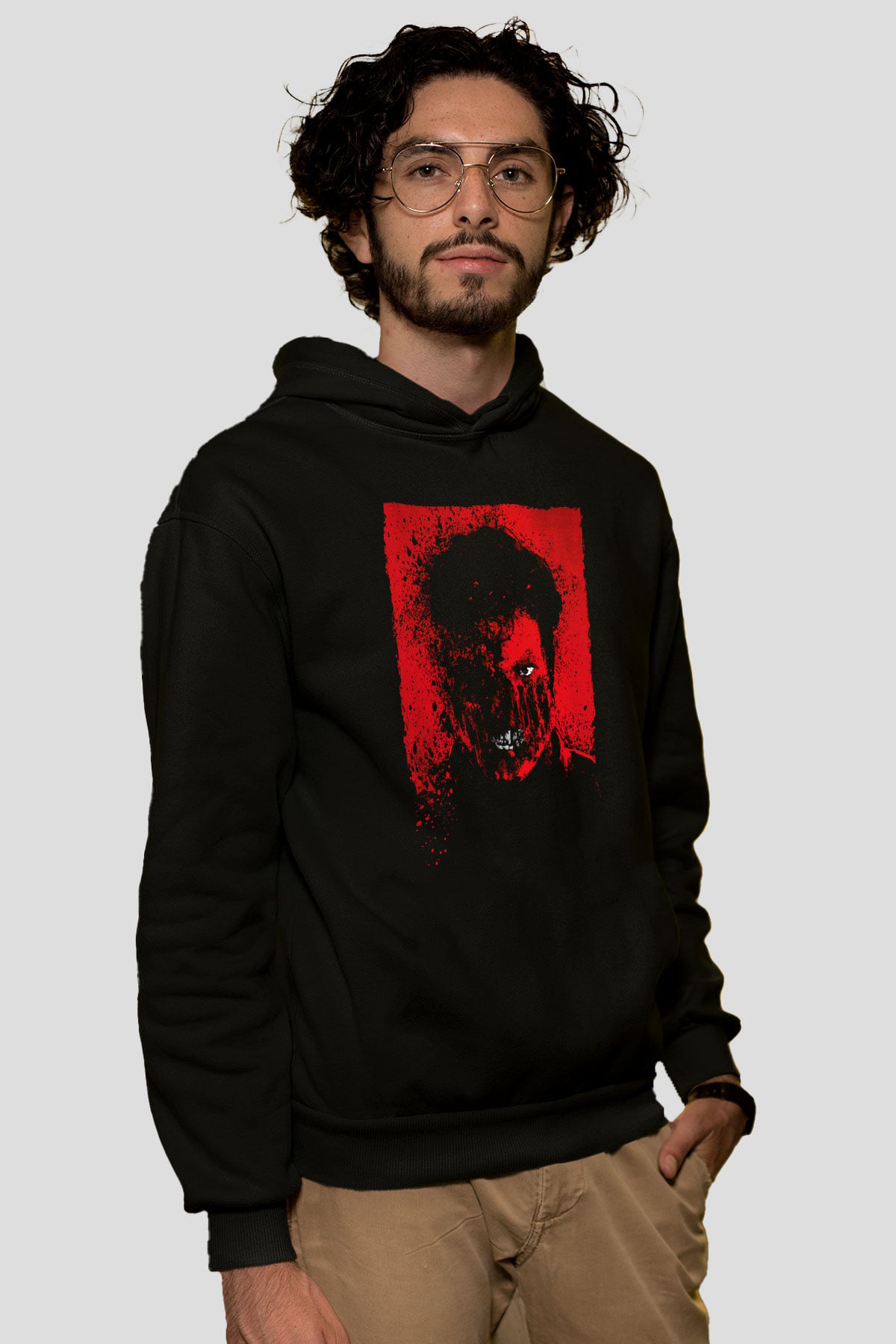 Unisex Overlord Operasyonu (Overlord) Baskılı Siyah Kapüşonlu Sweatshirt