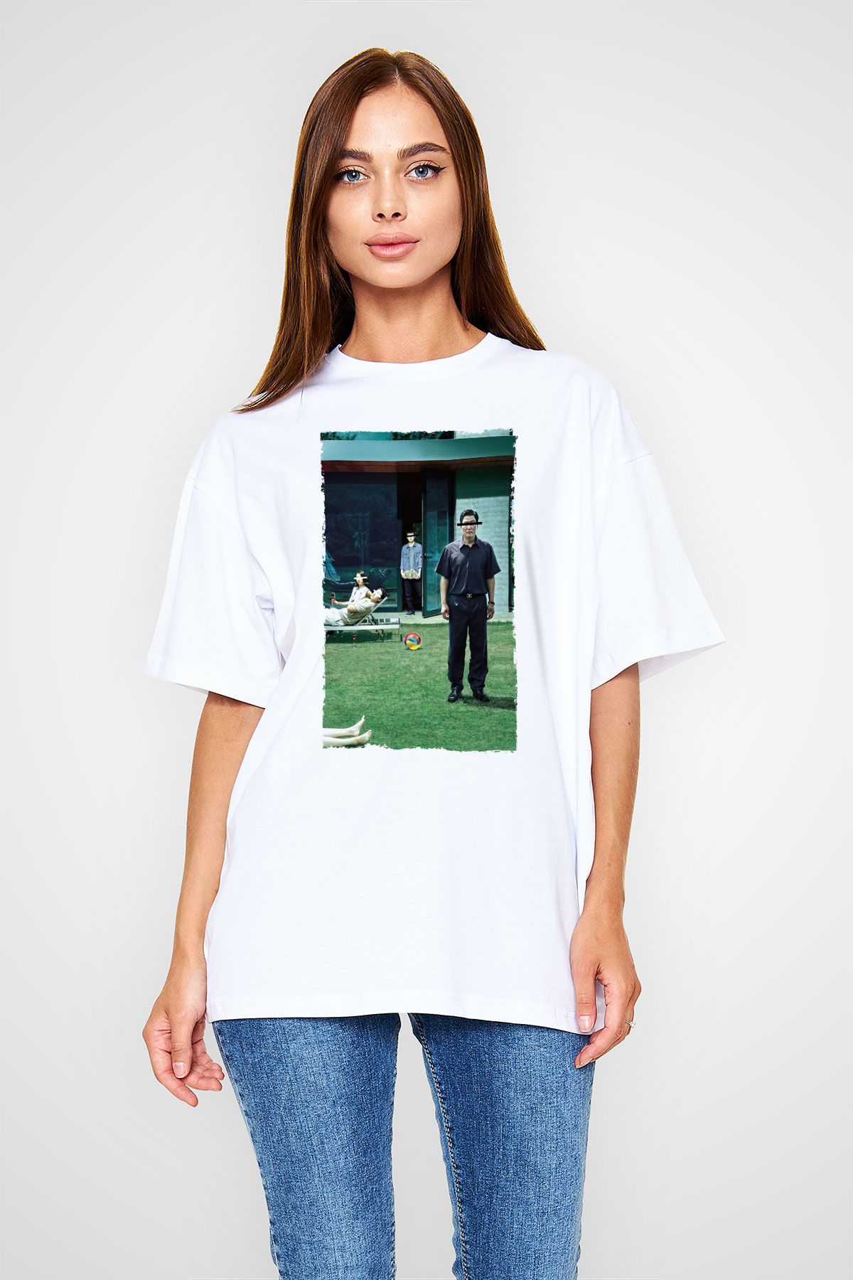 Unisex Parazit (Parasite) Baskılı Beyaz Oversize Tişört