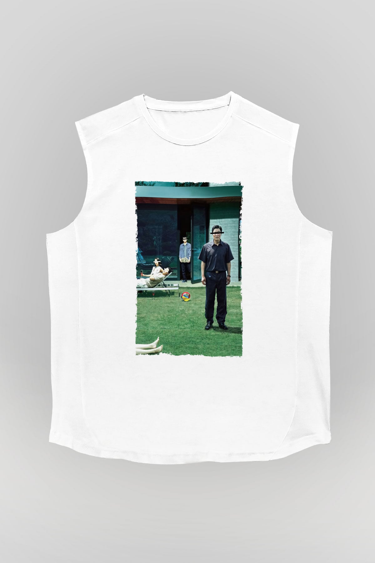 Unisex Parazit (Parasite) Baskılı Beyaz Kolsuz Tişört