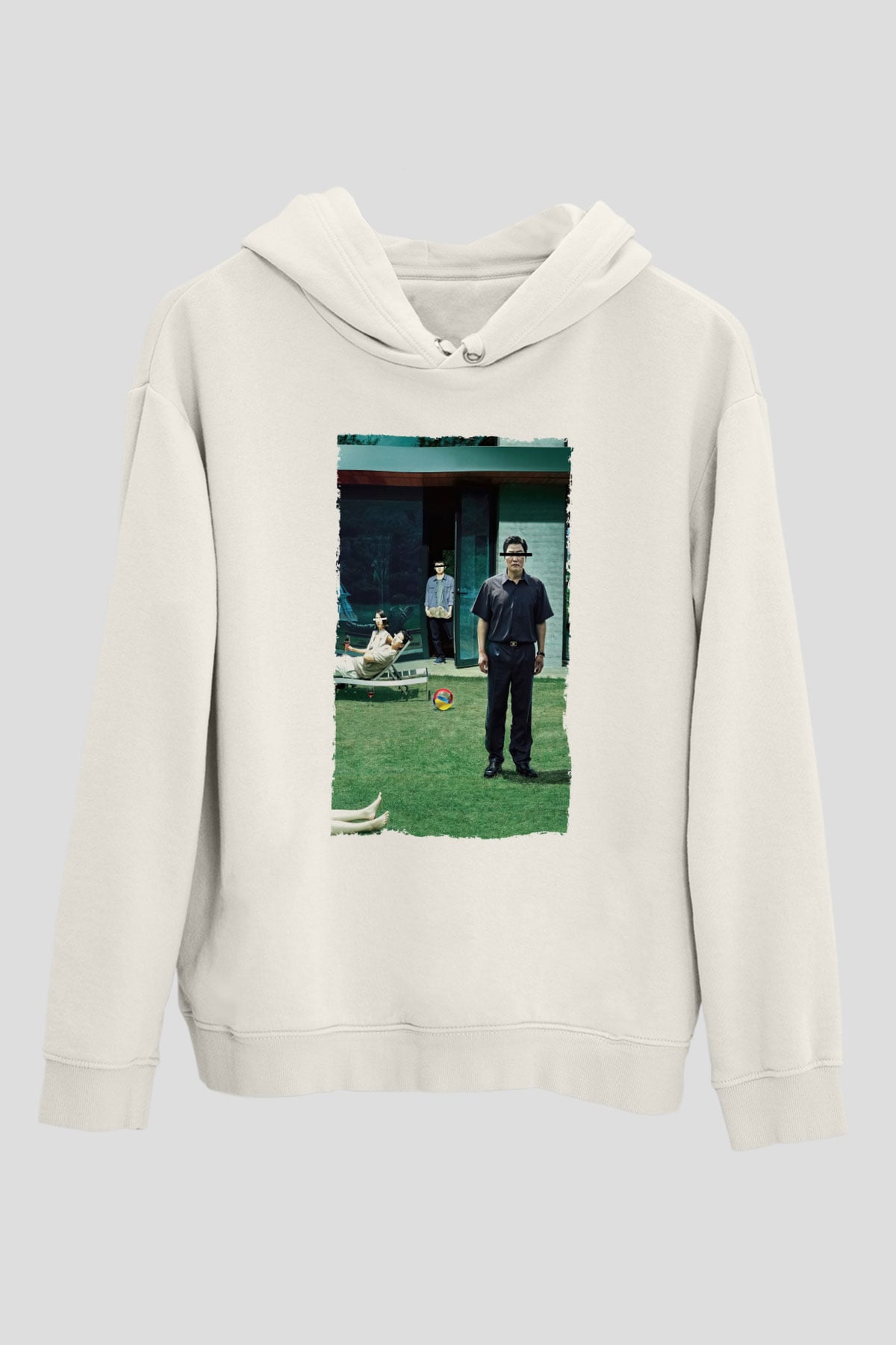 Unisex Parazit (Parasite) Baskılı Beyaz Kapüşonlu Sweatshirt