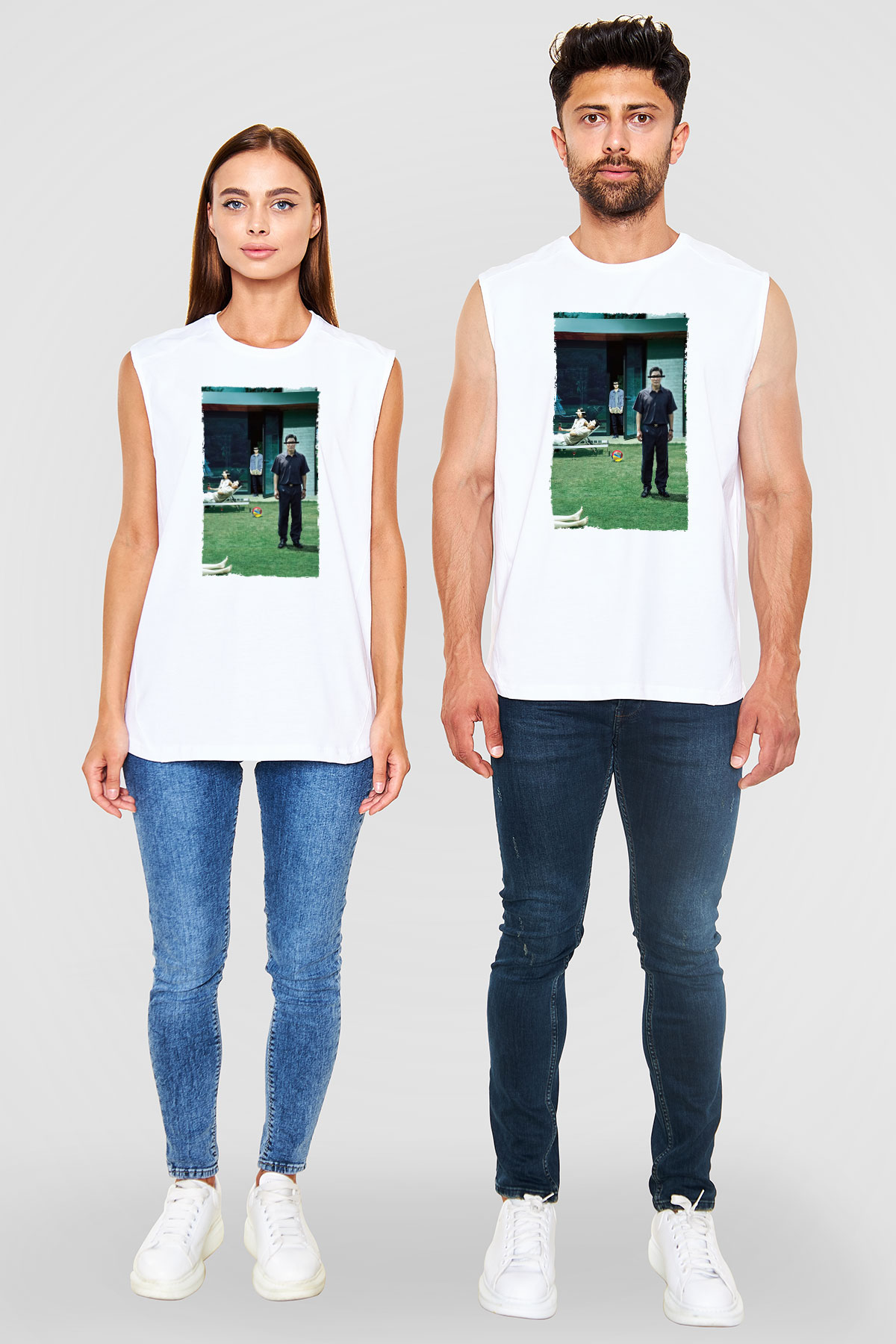 Unisex Parazit (Parasite) Baskılı Beyaz Kolsuz Tişört