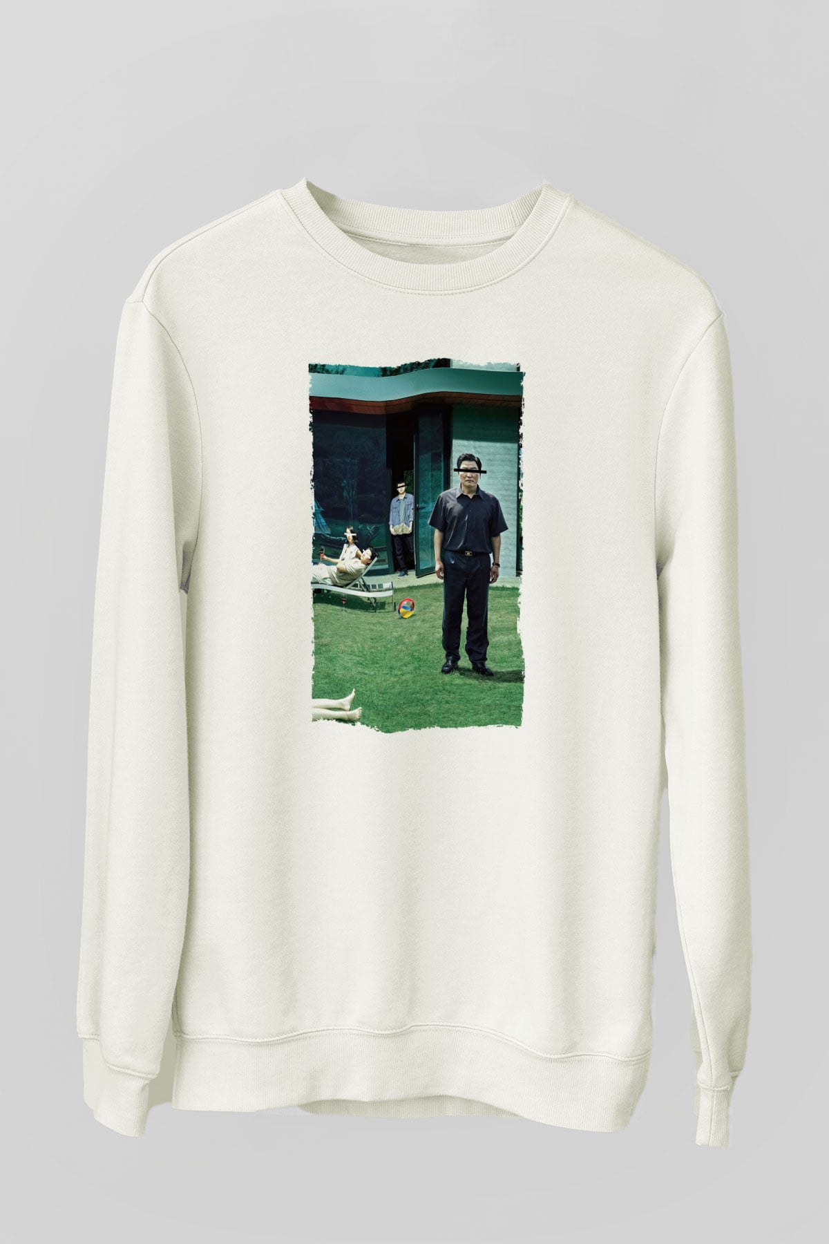 Unisex Parazit (Parasite) Baskılı Beyaz Sweatshirt