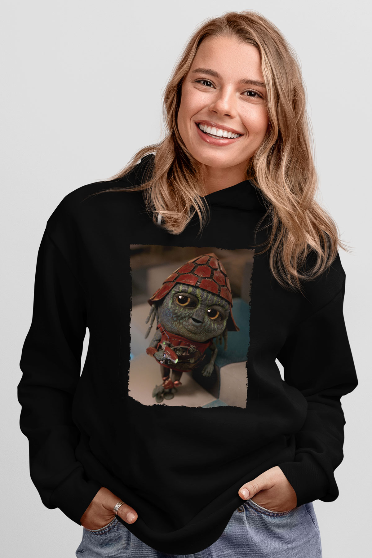 Unisex Pawny Baskılı Siyah Kapüşonlu Sweatshirt