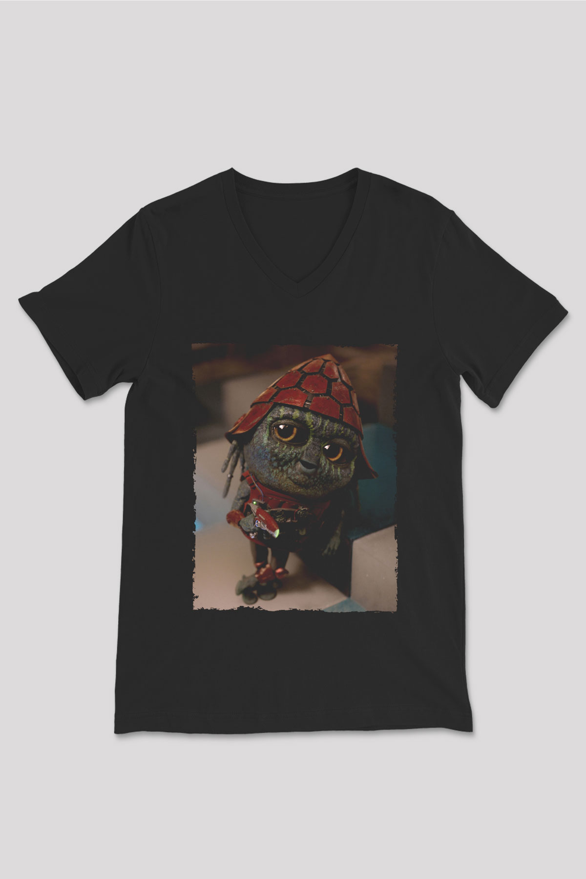 Unisex Pawny Baskılı Siyah V Yaka T-shirt
