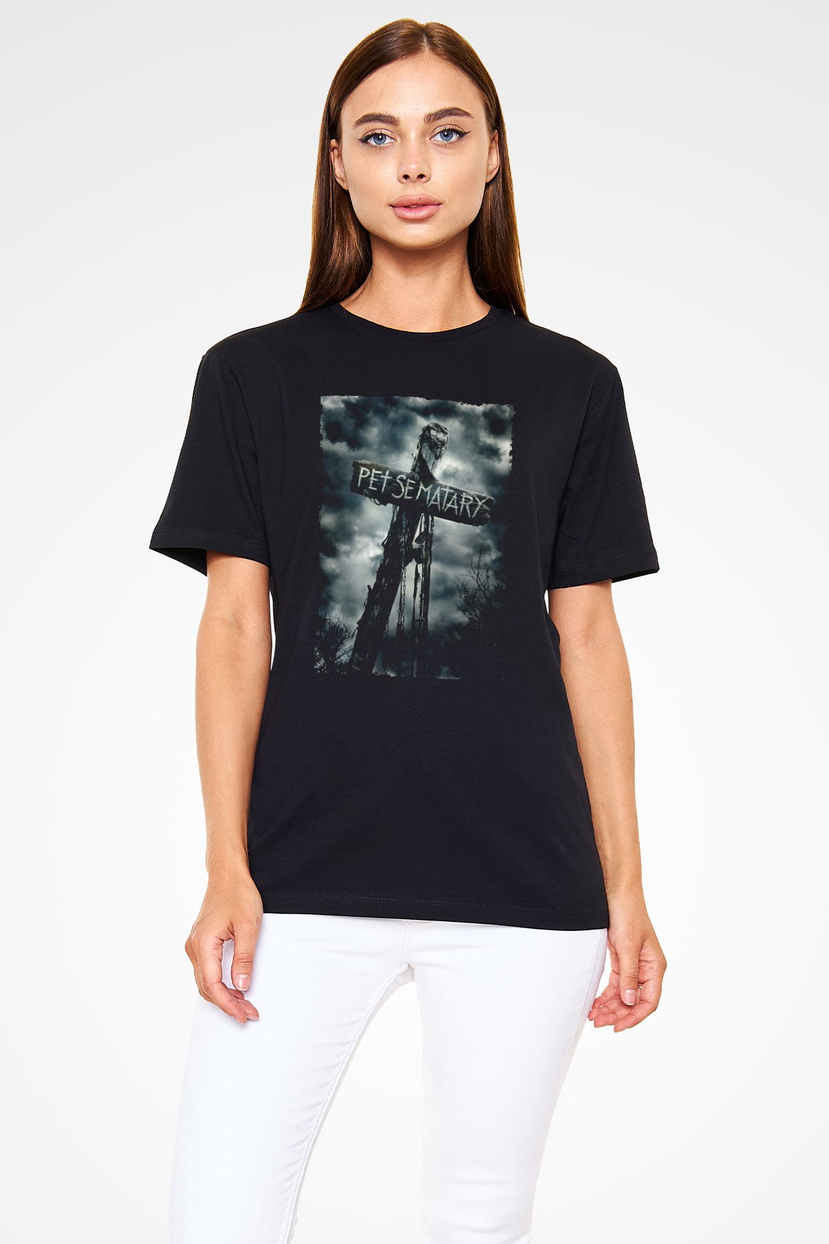 Unisex Pet Sematary Baskılı Siyah Tişört