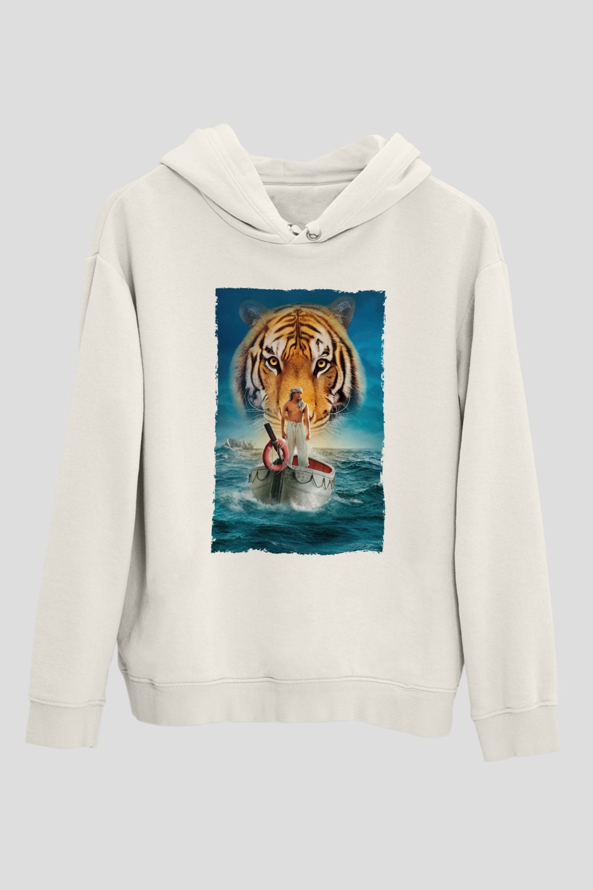 Unisex Pi'nin Yaşamı (Life of Pi) Baskılı Beyaz Kapüşonlu Sweatshirt
