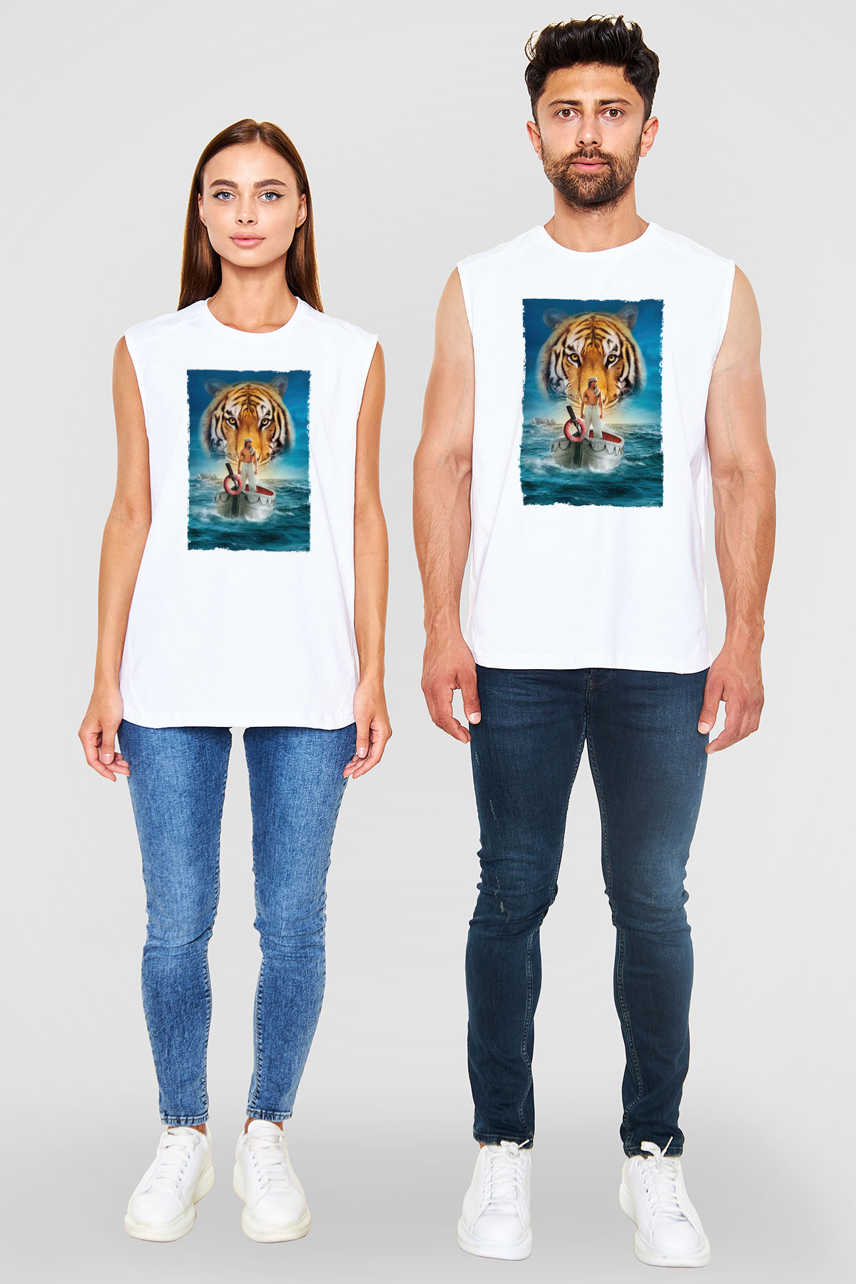 Unisex Pi'nin Yaşamı (Life of Pi) Baskılı Beyaz Kolsuz Tshirt