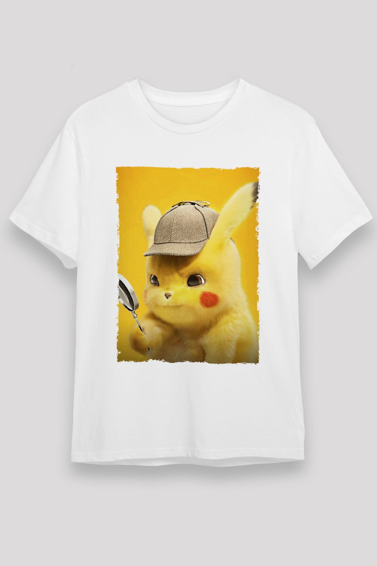 Unisex Pokémon Dedektif Pikachu (Pokémon Detective Pikachu) Baskılı Beyaz T-shirt