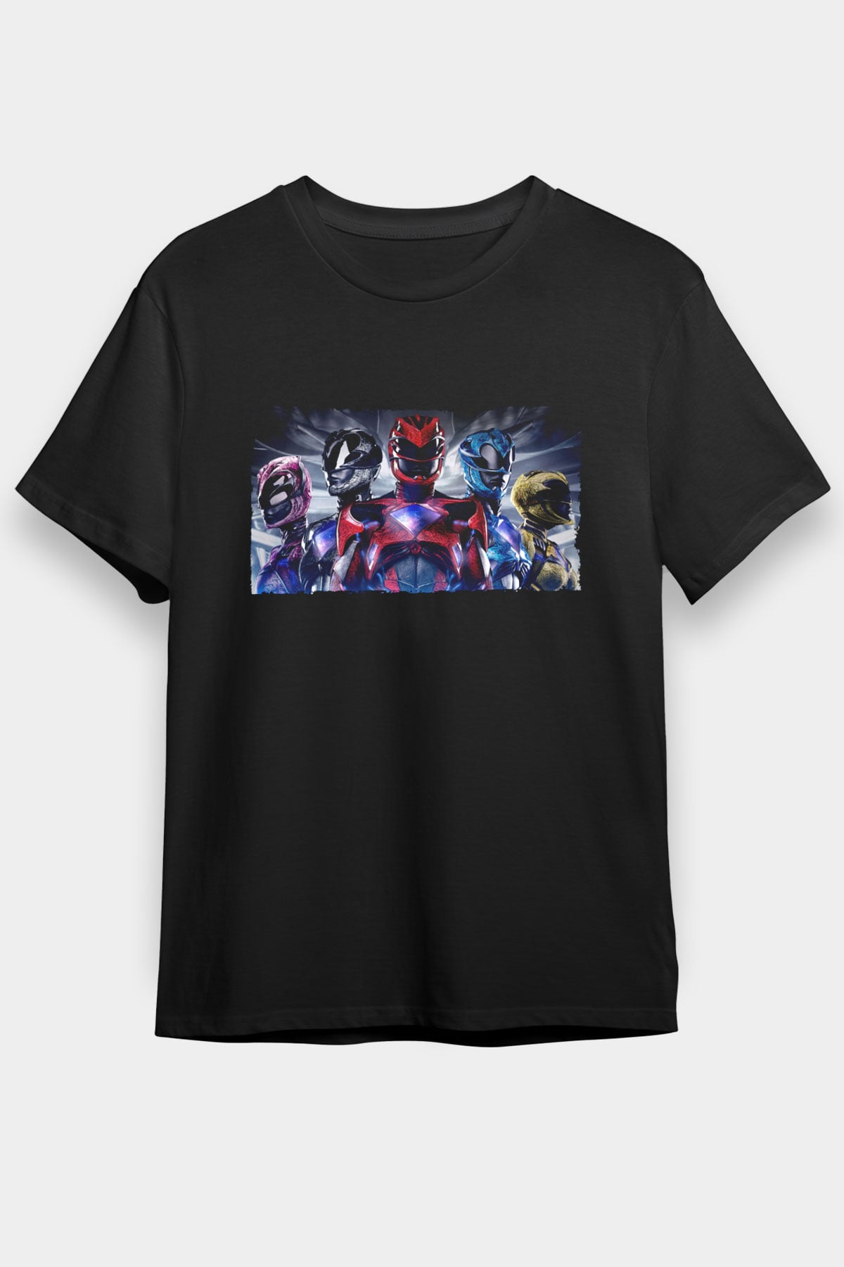Unisex Power Rangers Baskılı Siyah Tişört