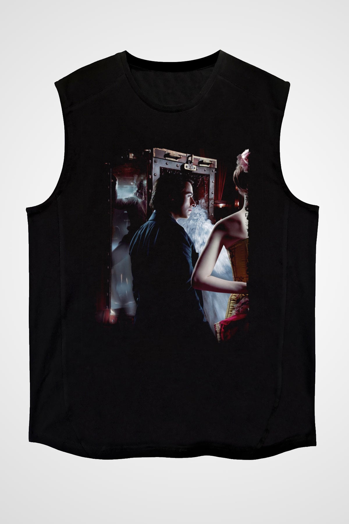Unisex Prestij (The Prestige) Baskılı Siyah Kolsuz Tişört