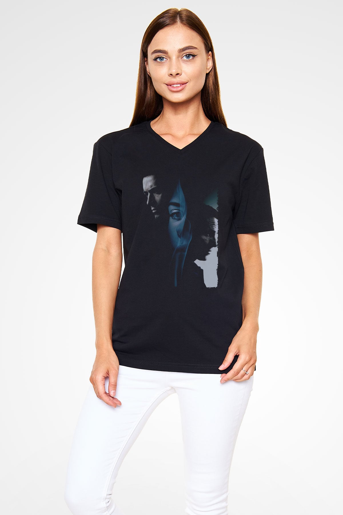Unisex Prestij (The Prestige) Baskılı Siyah V Yaka Tshirt