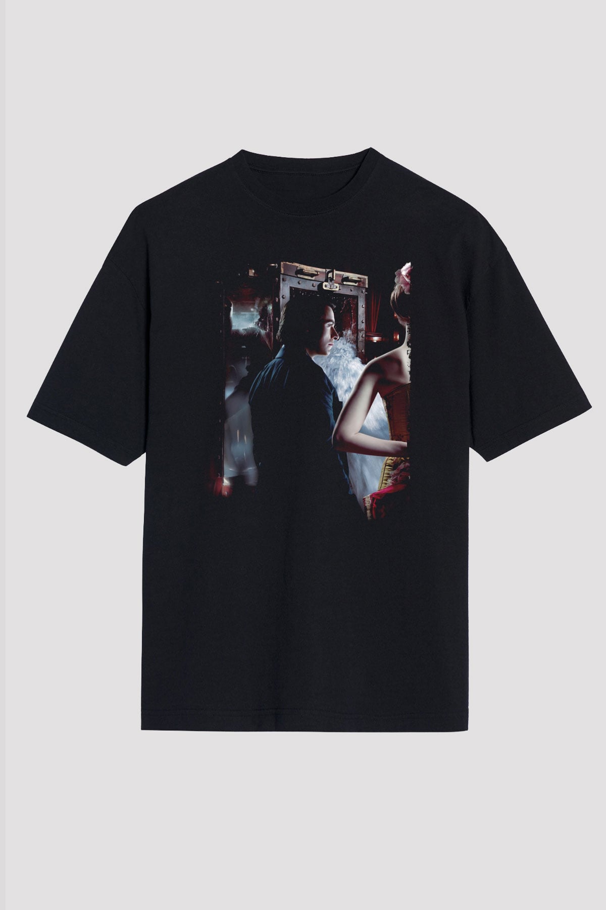Unisex Prestij (The Prestige) Baskılı Siyah Oversize Tişört