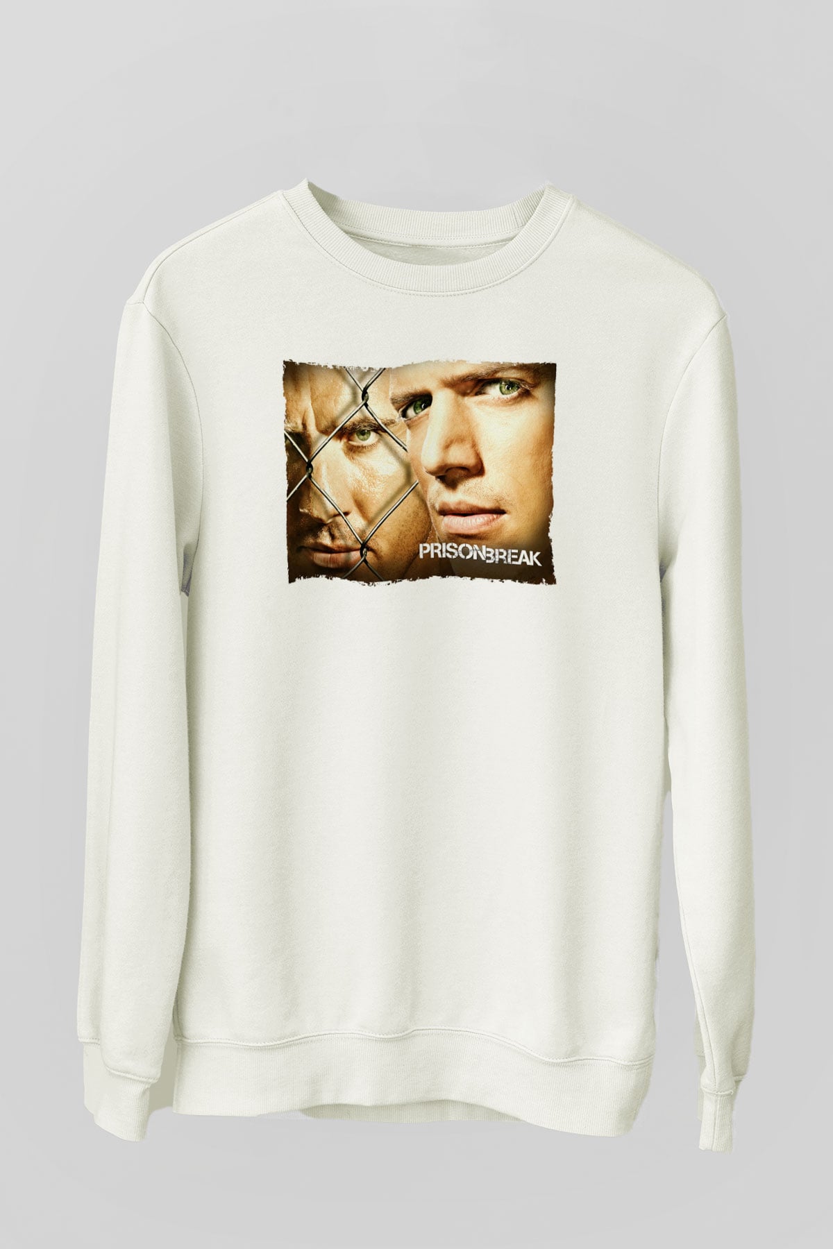 Unisex Prison Break Baskılı Beyaz Sweatshirt