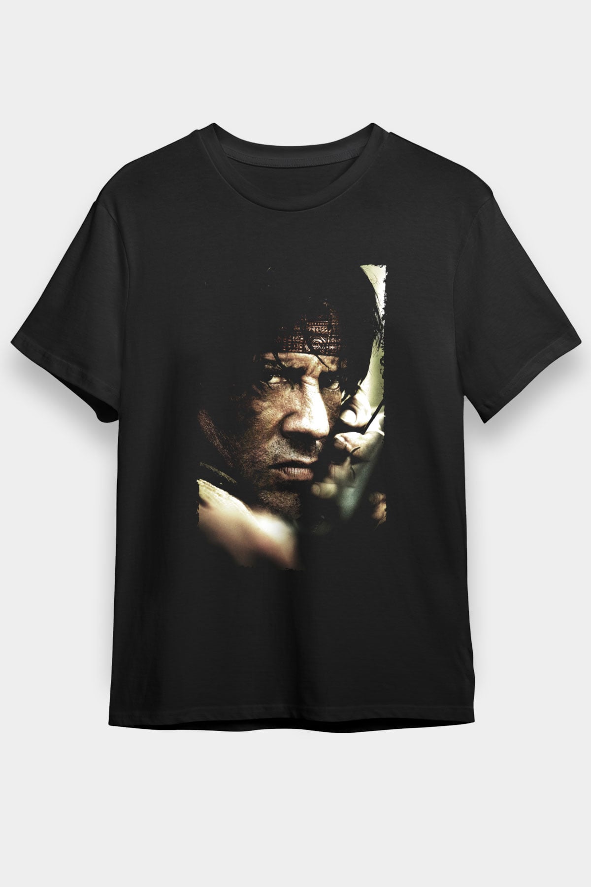 Unisex Rambo Baskılı Siyah T-Shirt