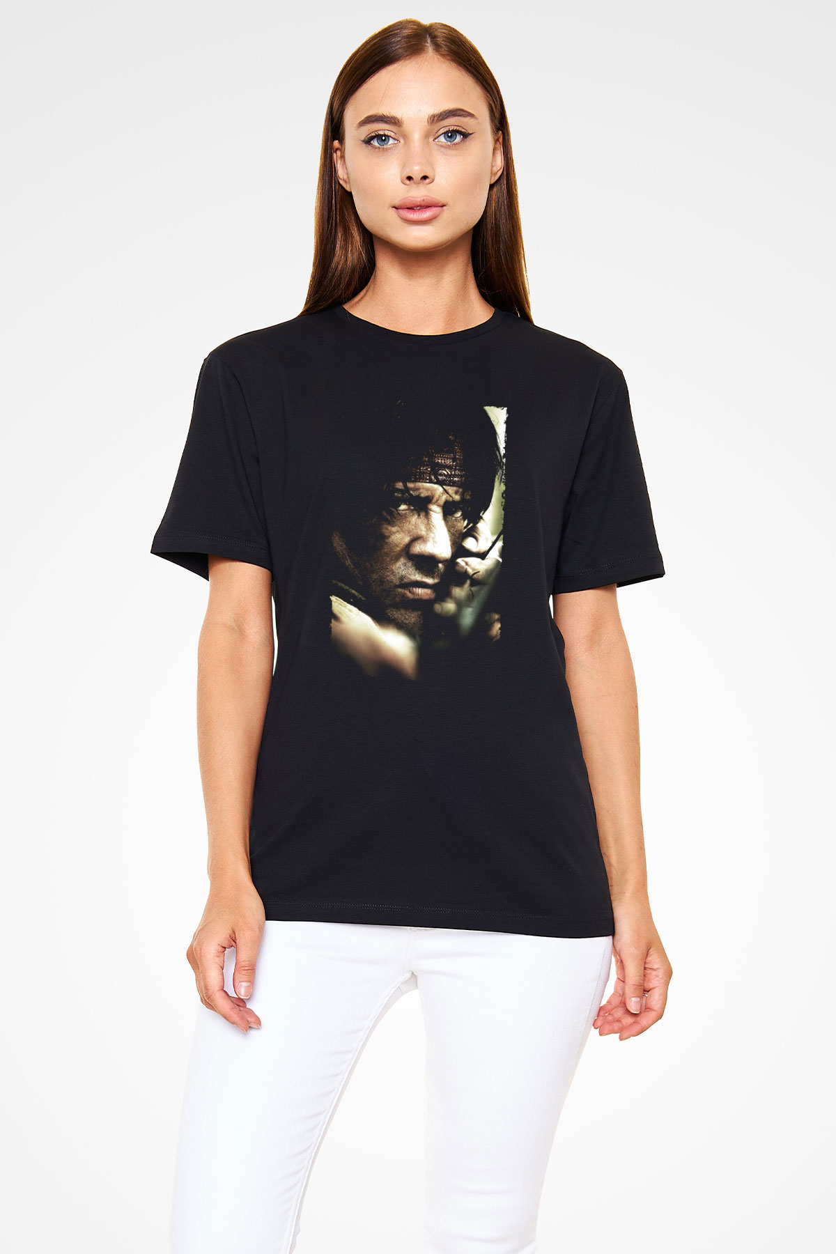 Unisex Rambo Baskılı Siyah T-Shirt