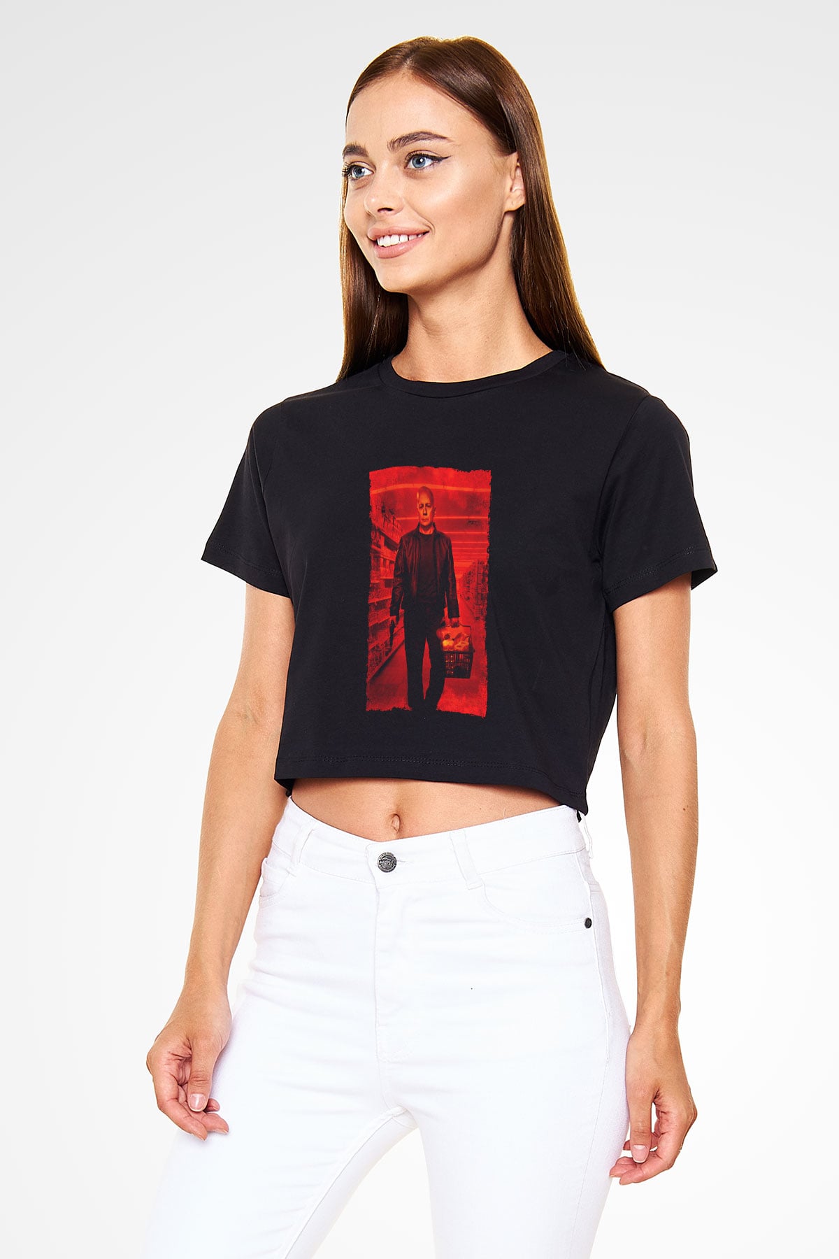 Unisex RED 2 Baskılı Siyah Crop Top Tshirt