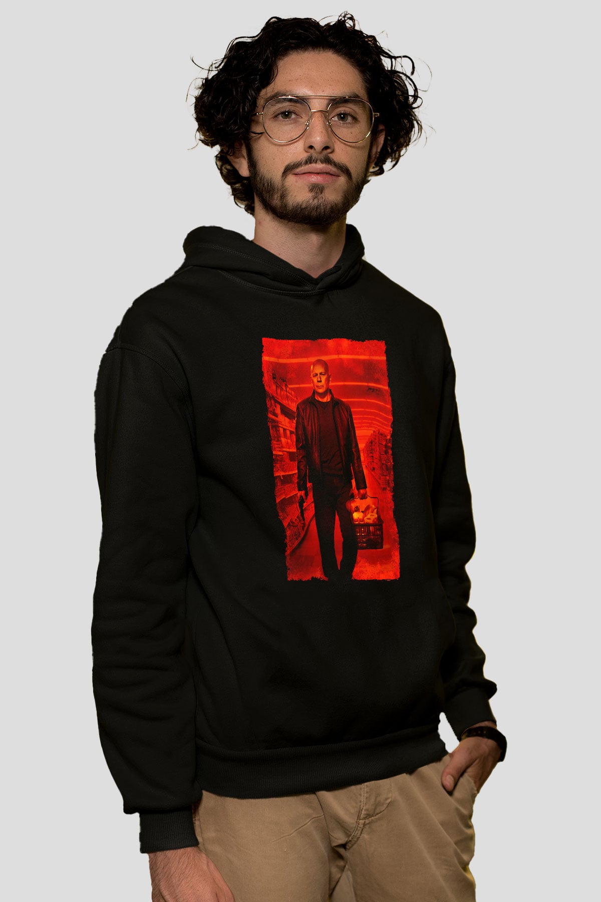 Unisex RED 2 Baskılı Siyah Kapüşonlu Sweatshirt