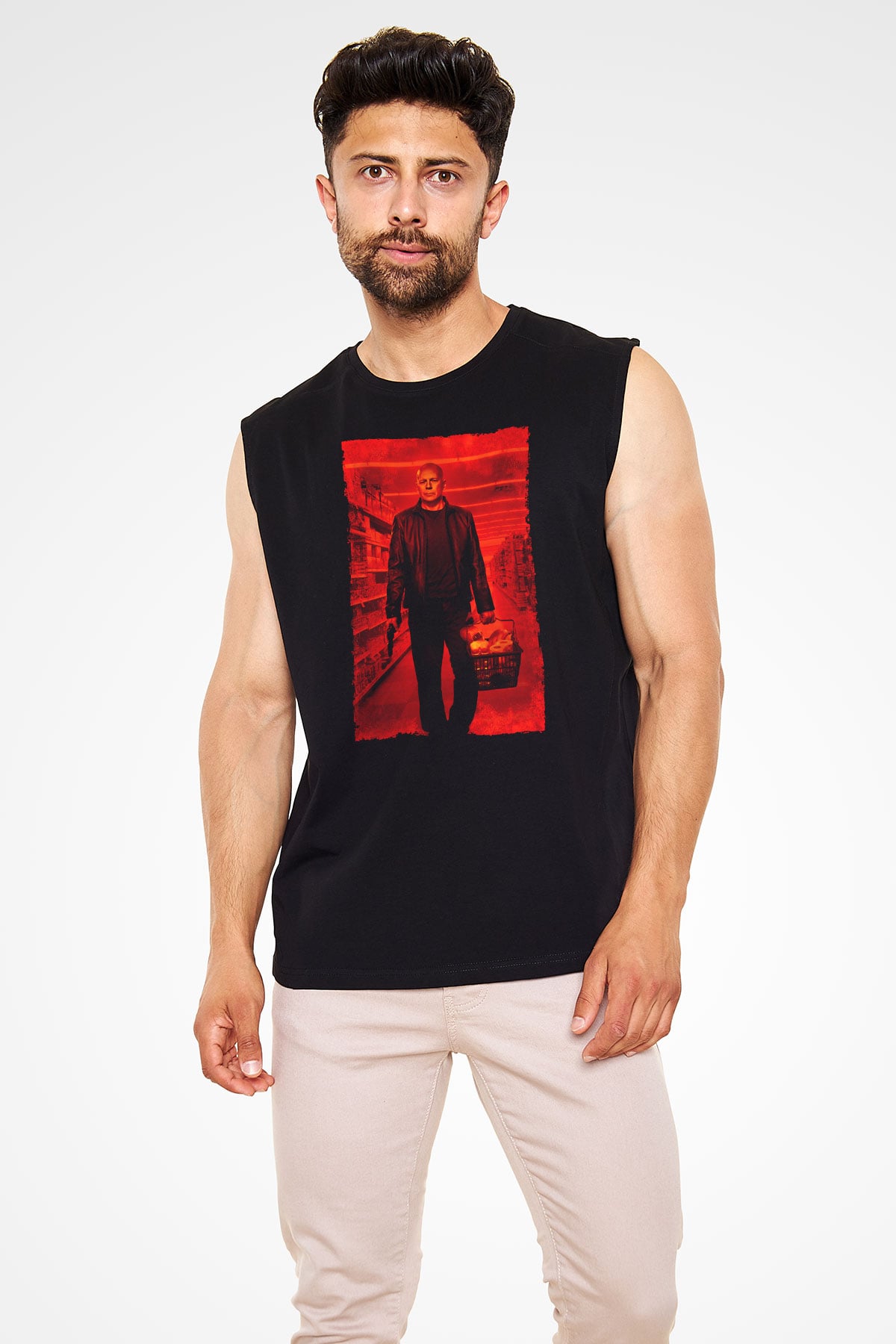 Unisex RED 2 Baskılı Siyah Kolsuz Tshirt