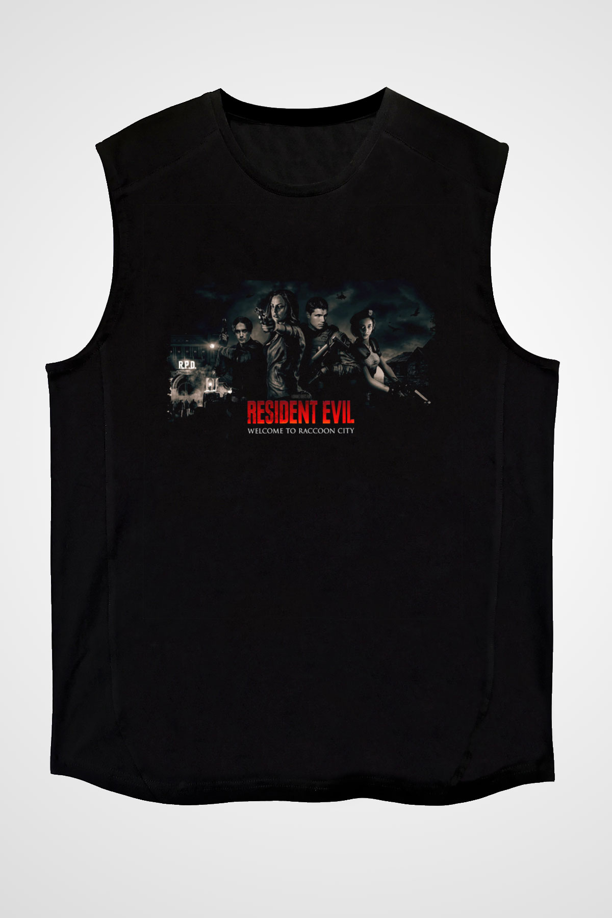 Unisex Resident Evil Baskılı Siyah Kolsuz T-shirt