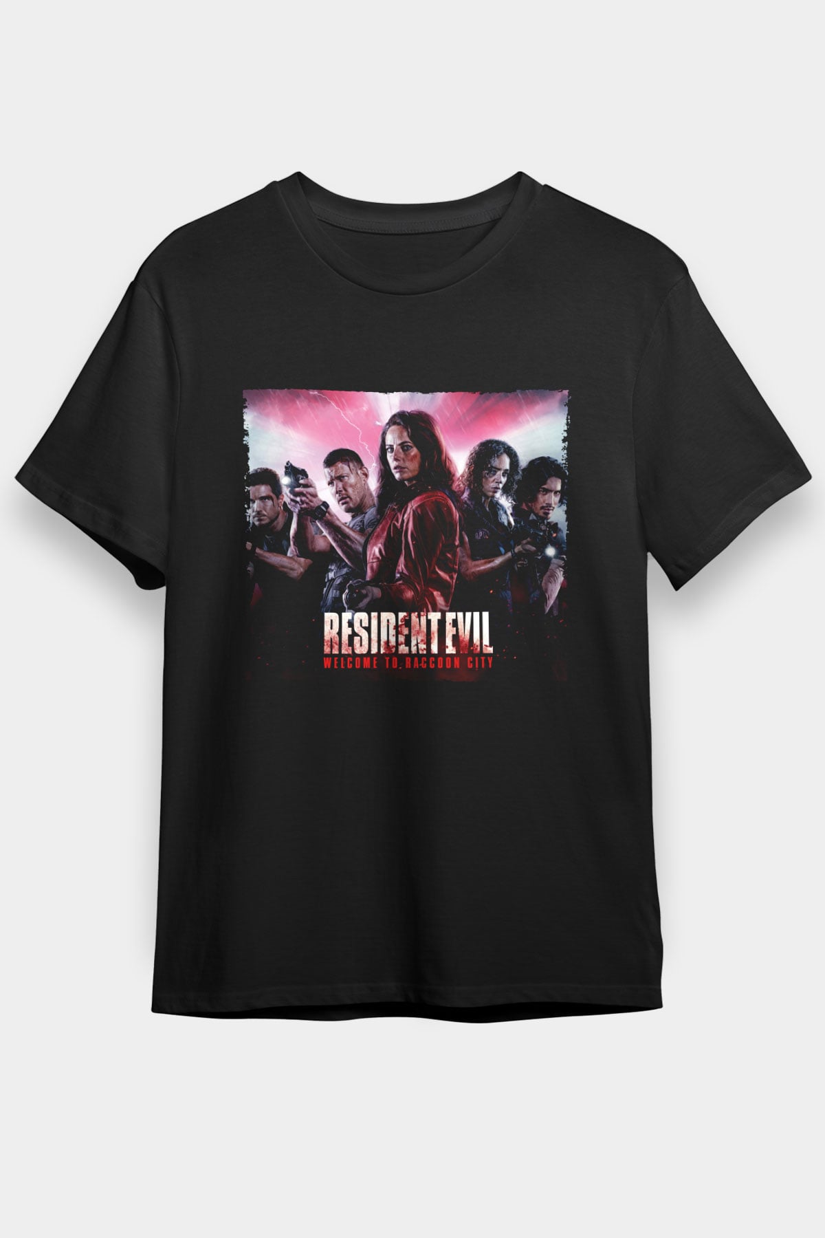 Unisex Resident Evil Raccoon Şehri (Resident Evil Welcome to Raccoon City) Baskılı Siyah Tişört