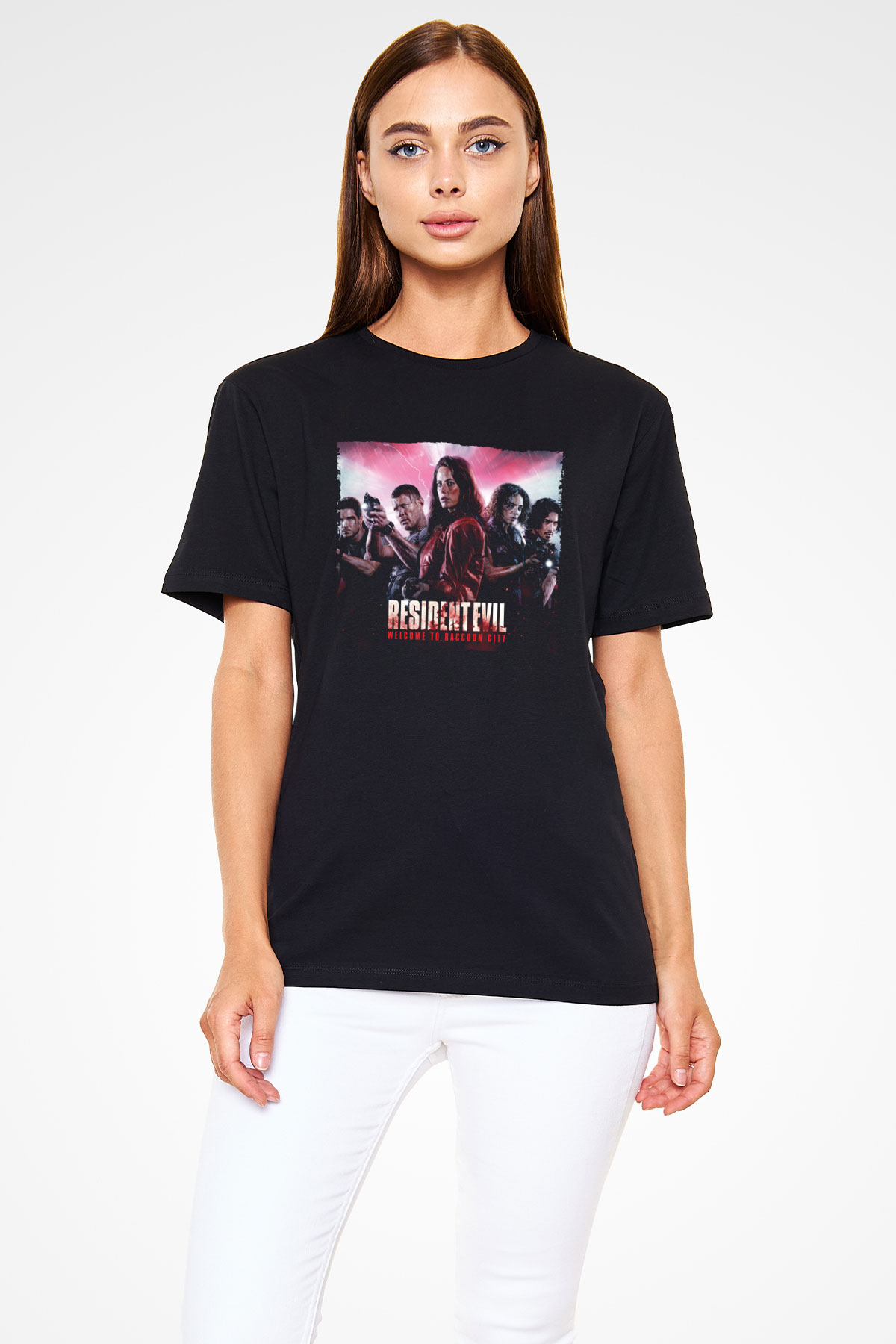 Unisex Resident Evil Raccoon Şehri (Resident Evil Welcome to Raccoon City) Baskılı Siyah Tişört