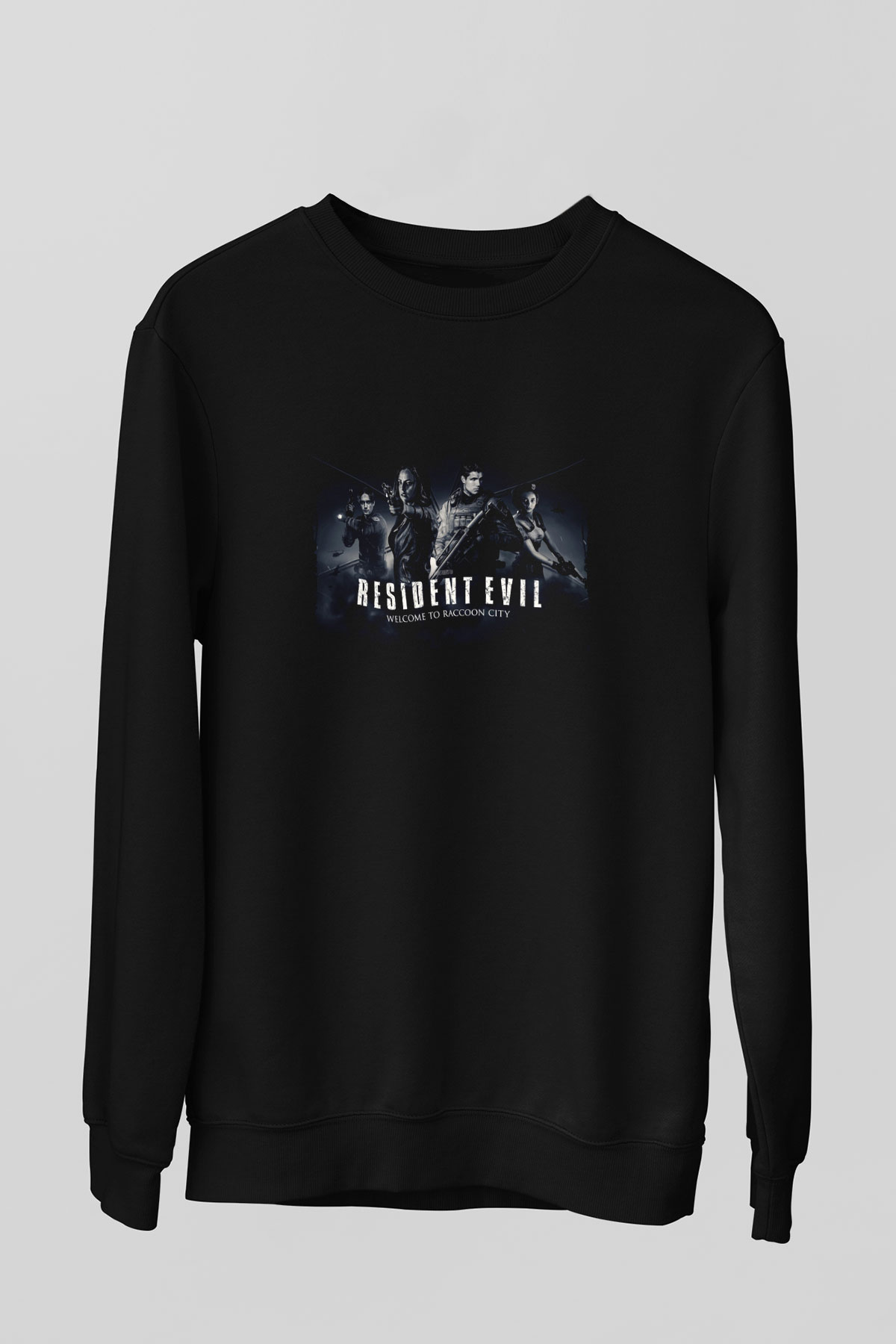 Unisex Resident Evil Raccoon Şehri (Resident Evil Welcome to Raccoon City) Baskılı Siyah Sweatshirt