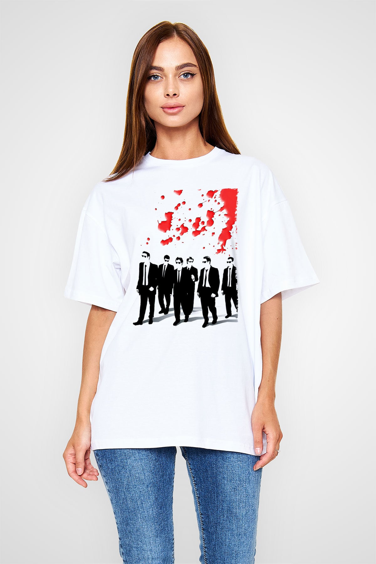 Unisex Rezervuar Köpekleri (Reservoir Dogs) Baskılı Beyaz Oversize Tişört