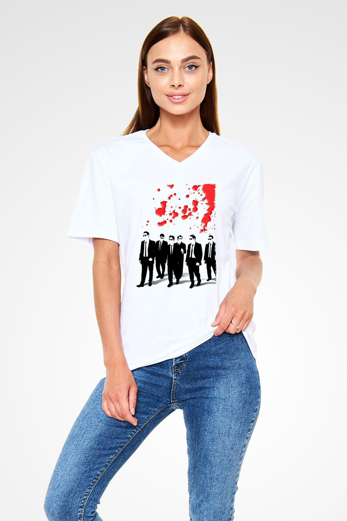 Unisex Rezervuar Köpekleri (Reservoir Dogs) Baskılı Beyaz V Yaka Tişört
