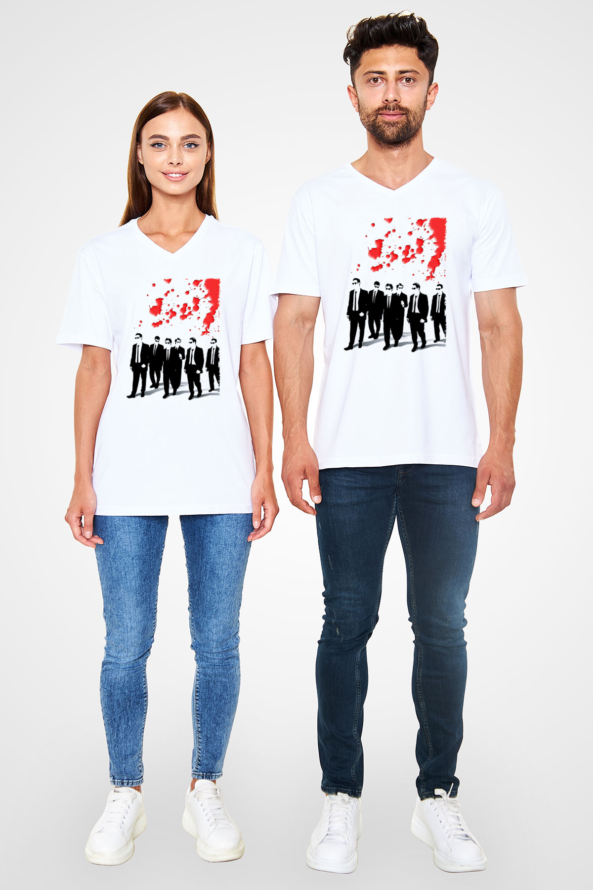 Unisex Rezervuar Köpekleri (Reservoir Dogs) Baskılı Beyaz V Yaka Tişört