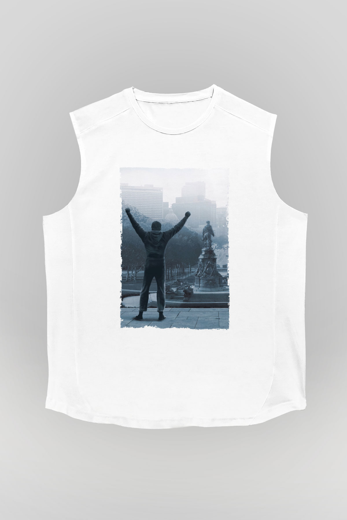 Unisex Rocky Baskılı Beyaz Kolsuz Tshirt