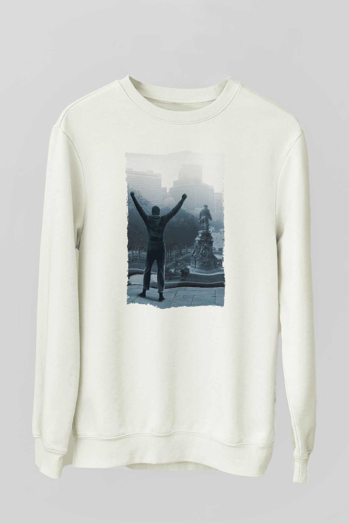 Unisex Rocky Baskılı Beyaz Sweatshirt